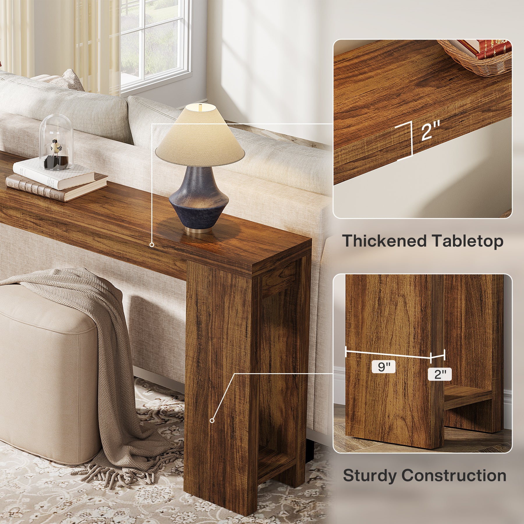 70.9" Extra Long Farmhouse Console Table, Narrow Sofa Table for Entryway