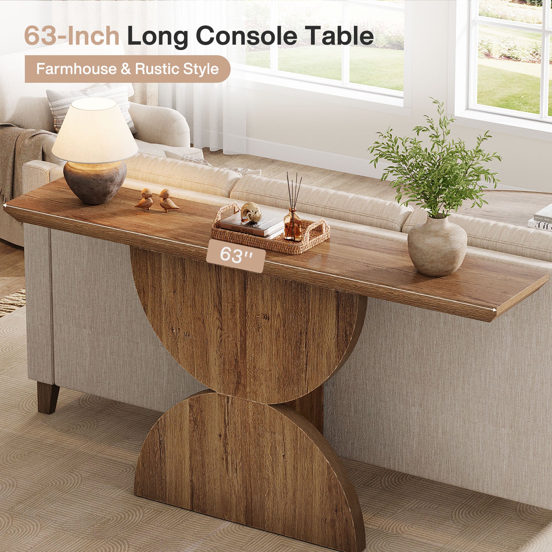 63" Console Table, Narrow Entryway Table with Unique Sturdy Base