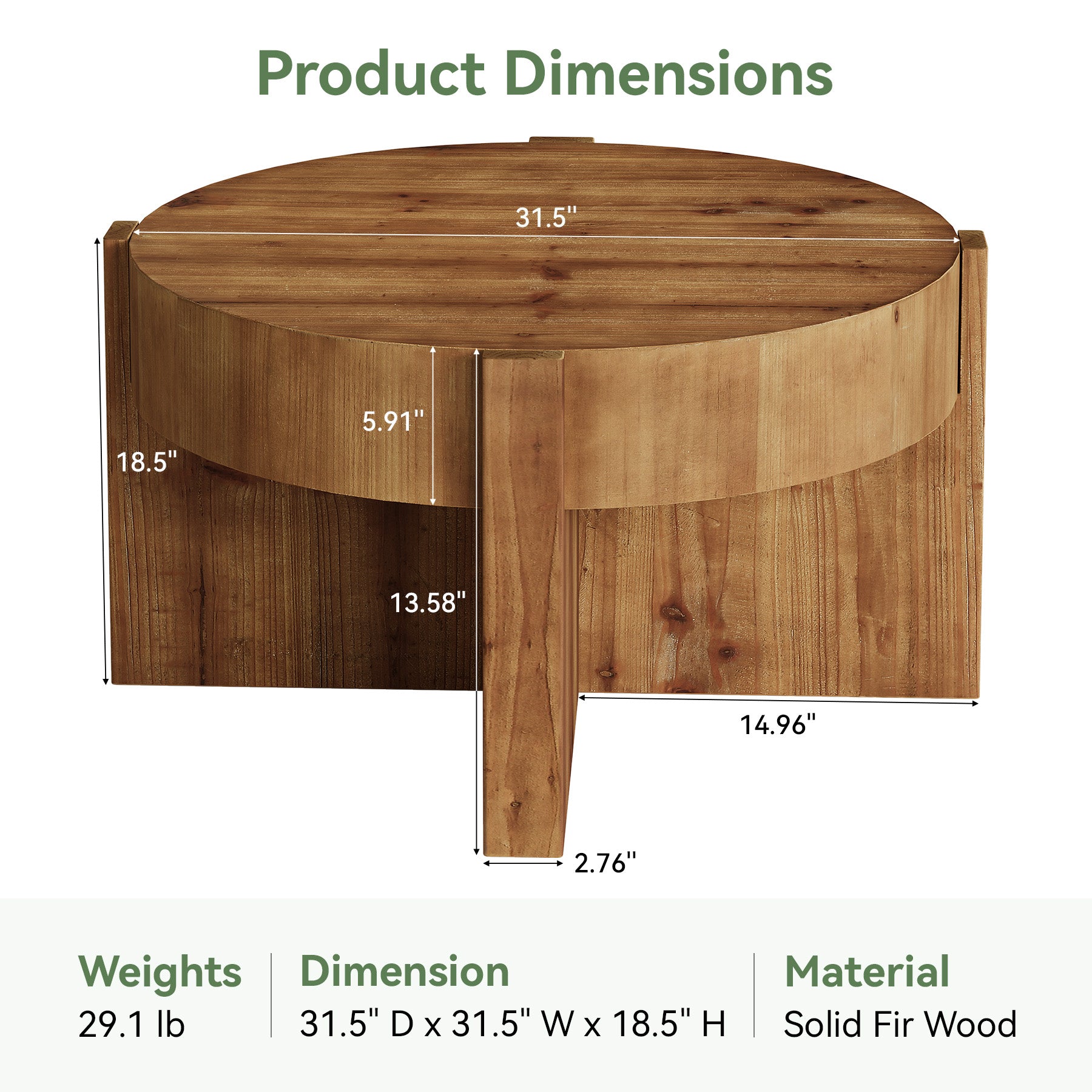 31.5" Round Coffee Table, Solid Wood Center Table with X-Shaped Legs