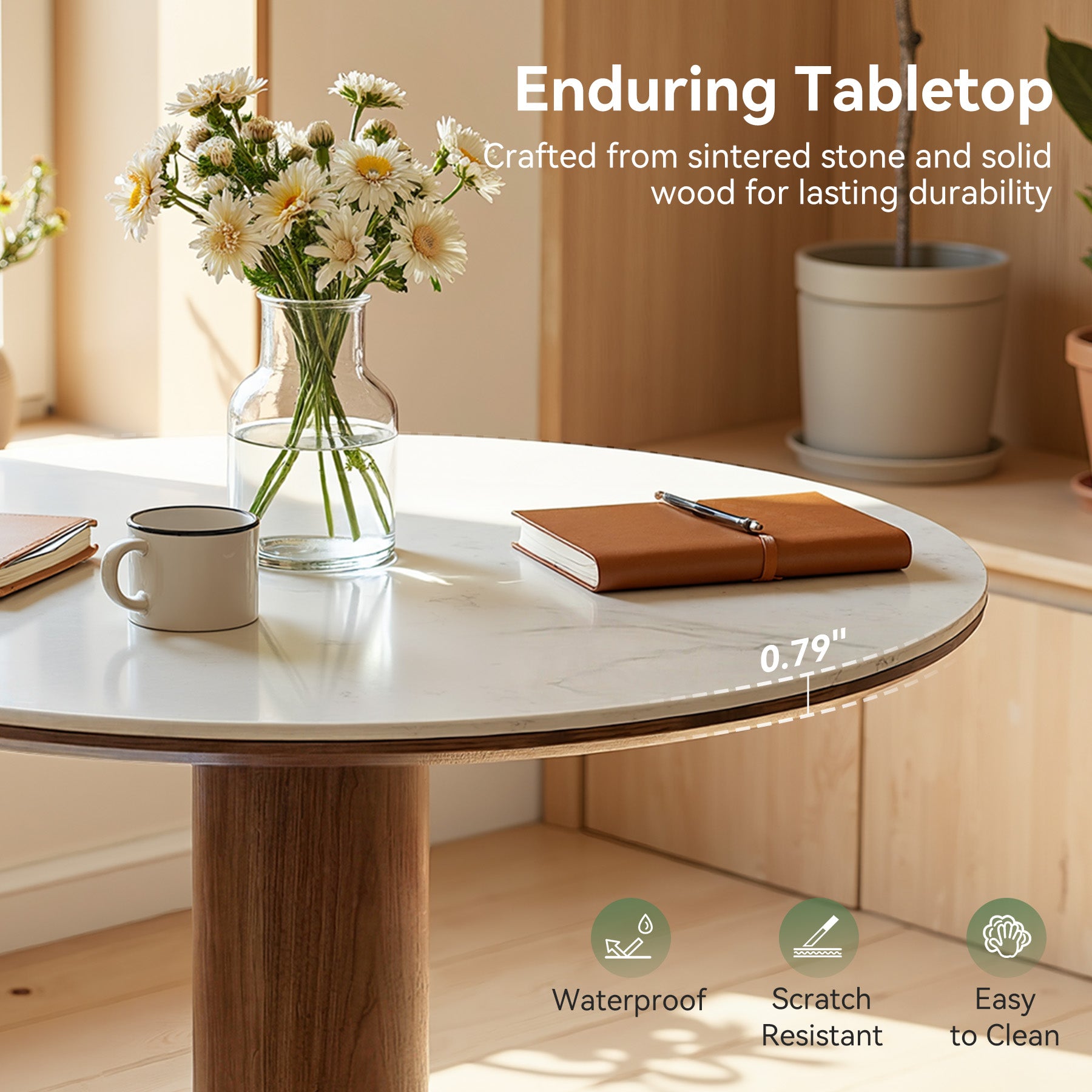 31.5" Round Conference Table, Small Wood Meeting Room Table for 2-4 People