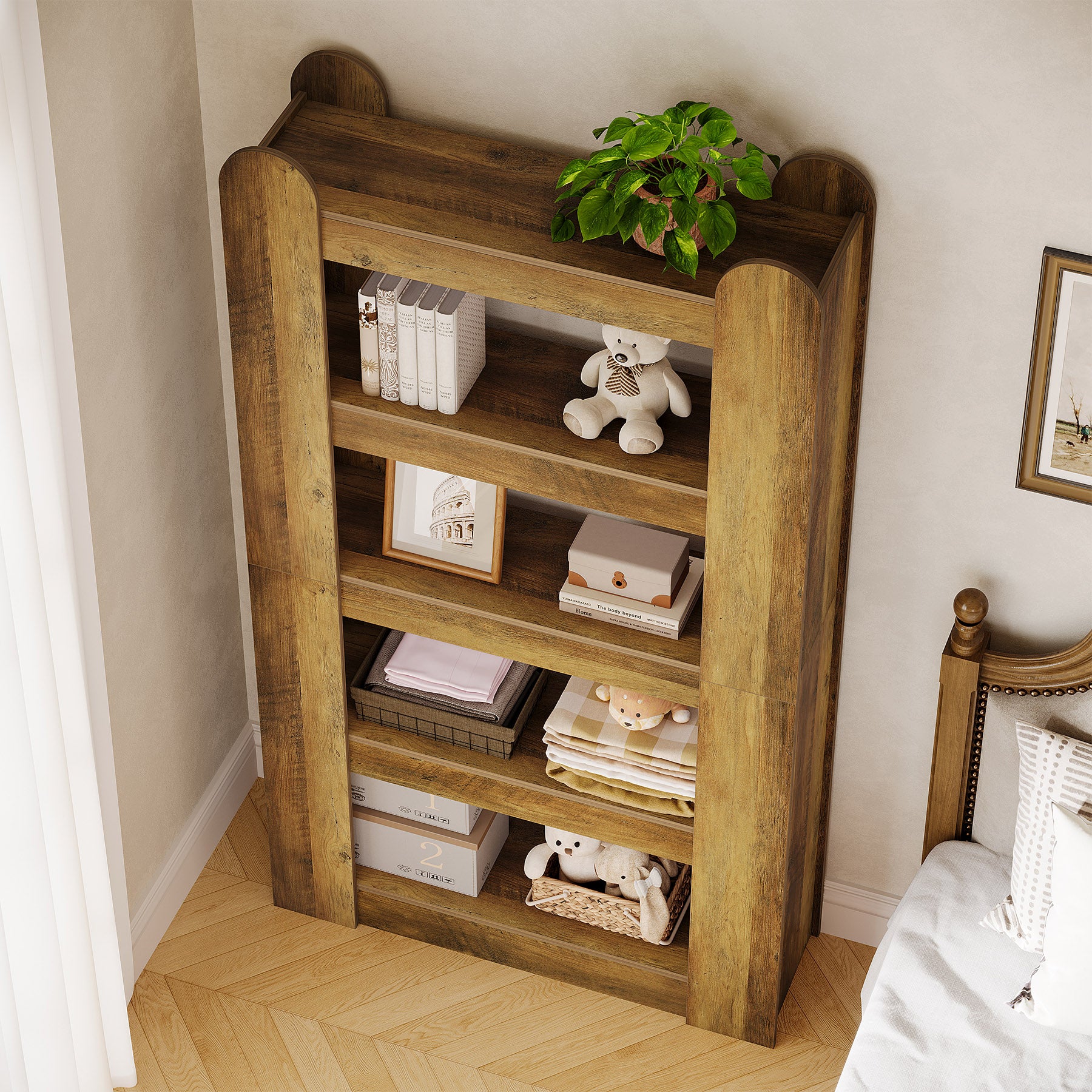 5-Tier Bookshelf, 70.86" Farmhouse Bookcase Display Shelf