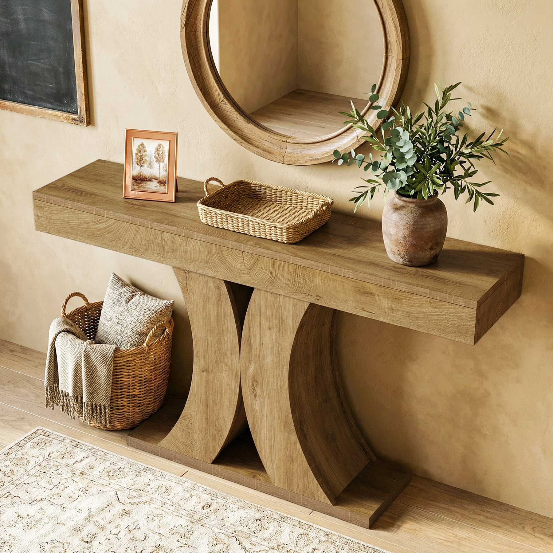 59" Narrow Farmhouse Console Table, Wooden Sofa Table with X-Frame Base for Entryway, Hallway, or Behind Couch