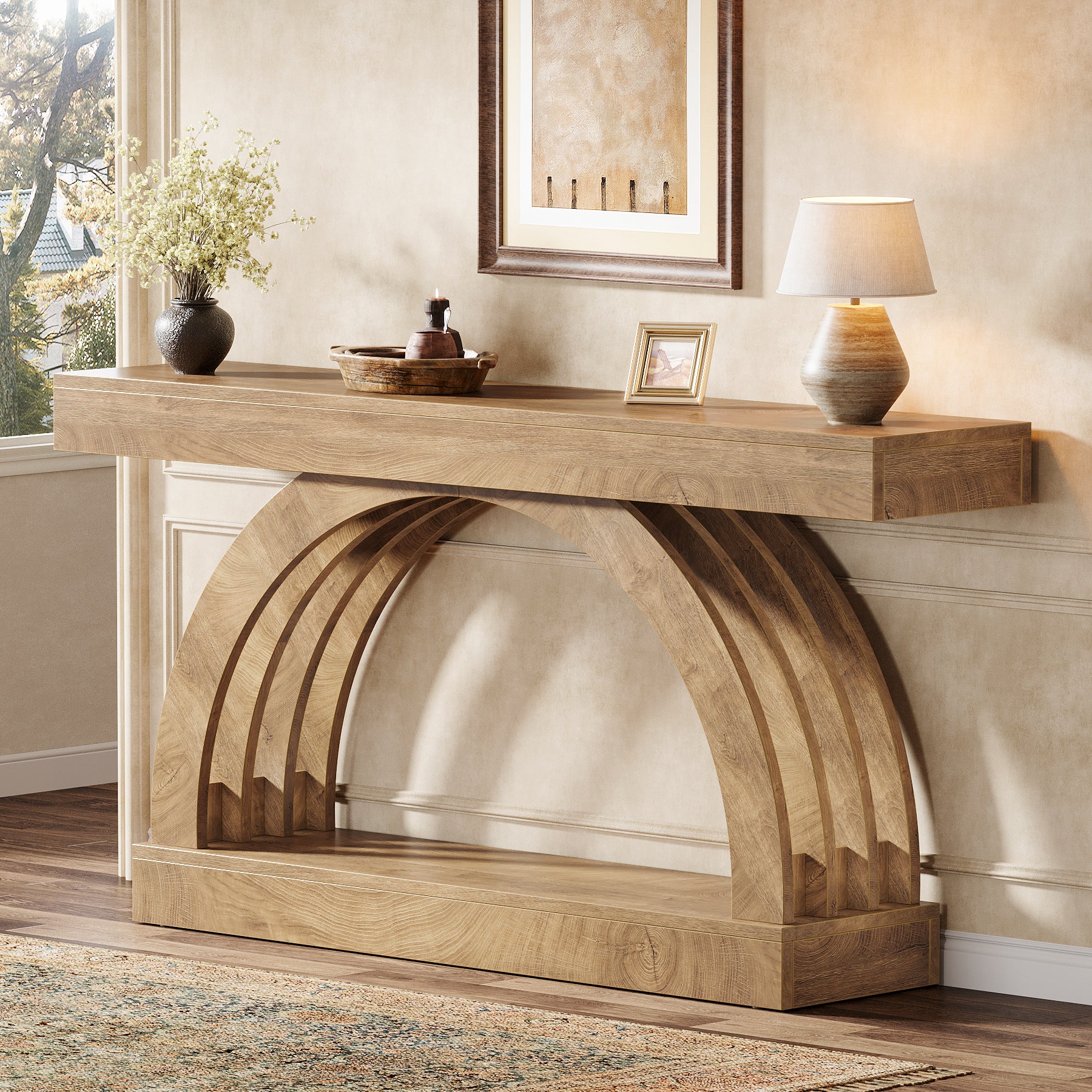 2-Tier Console Table, 63" Unique Arched Sofa Table Behind The Couch