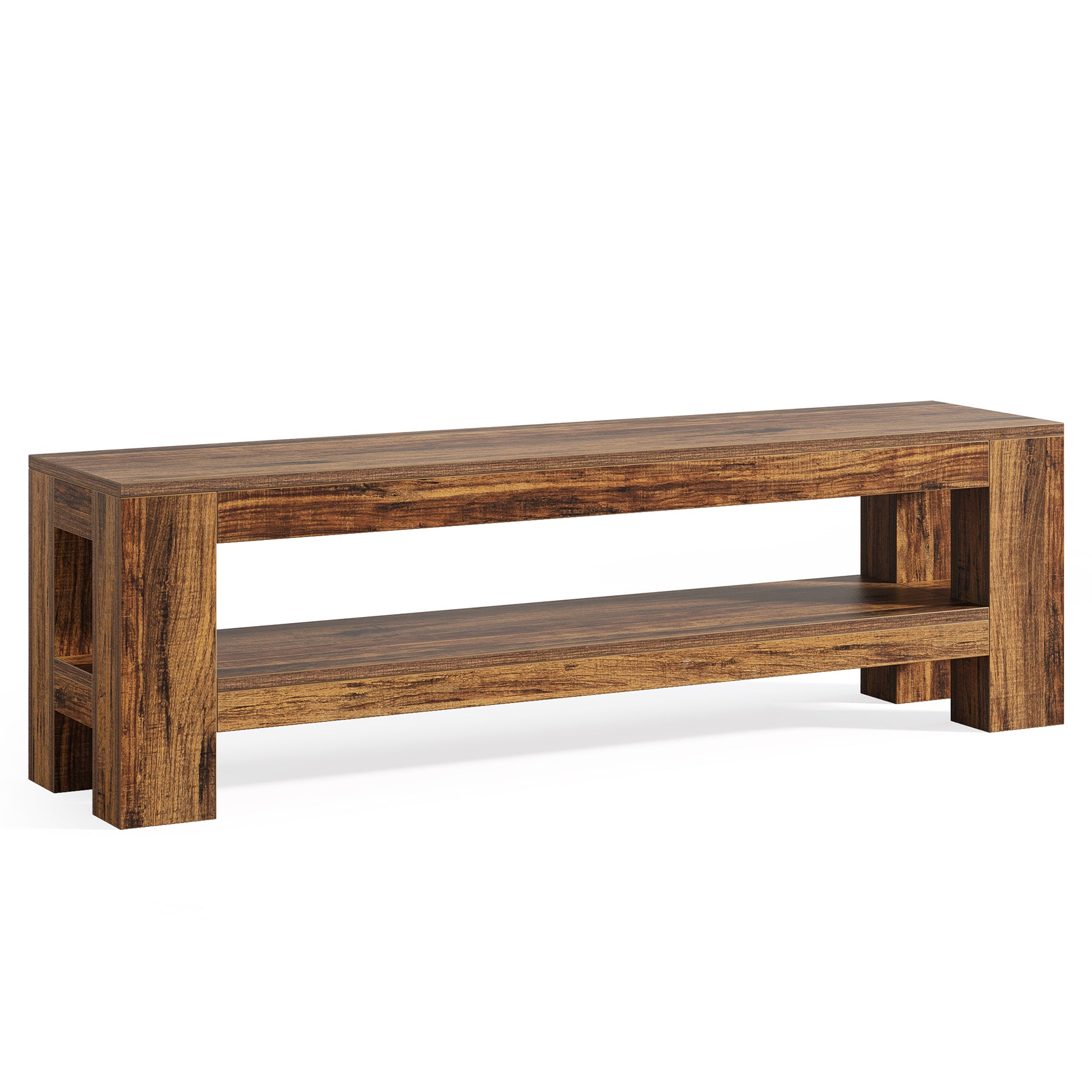 59" Farmhouse Entryway Bench, Wooden Shoe Bench End of Bed Bench with Shelf