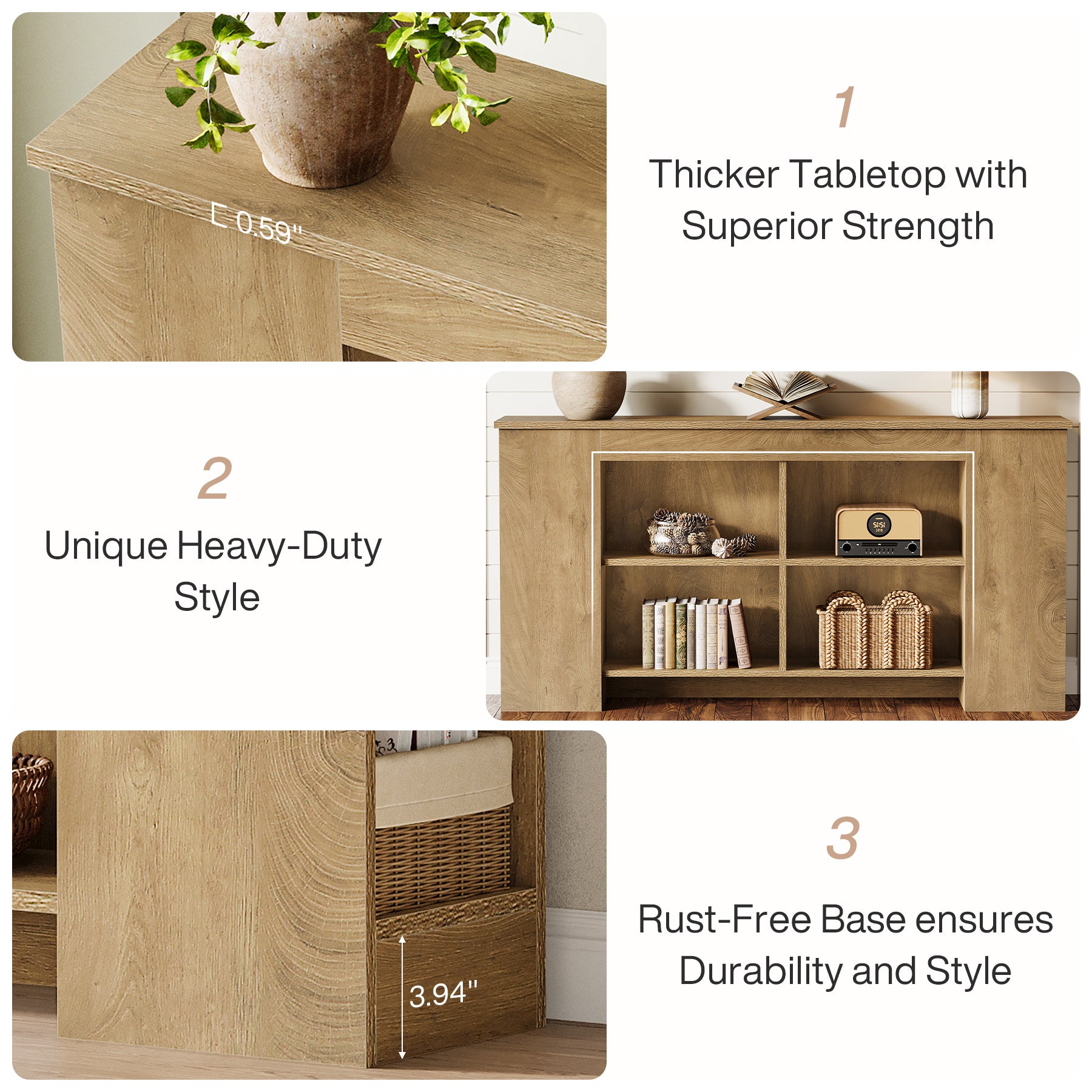 63" Console Table, Wooden Entryway Sofa Table with Storage