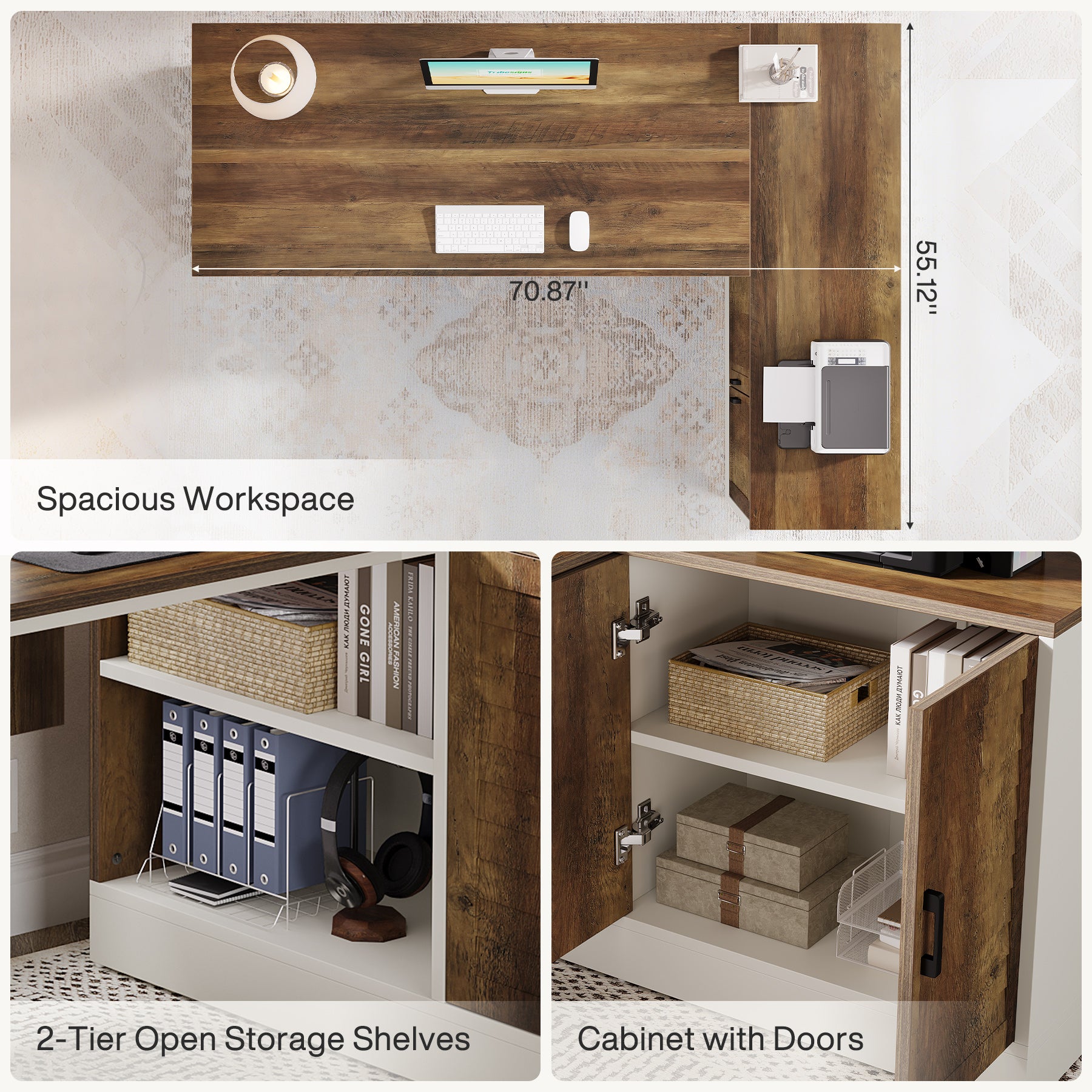 L - Shaped Executive Desk, 70.87" Office Desk with Storage Cabinet Tribesigns