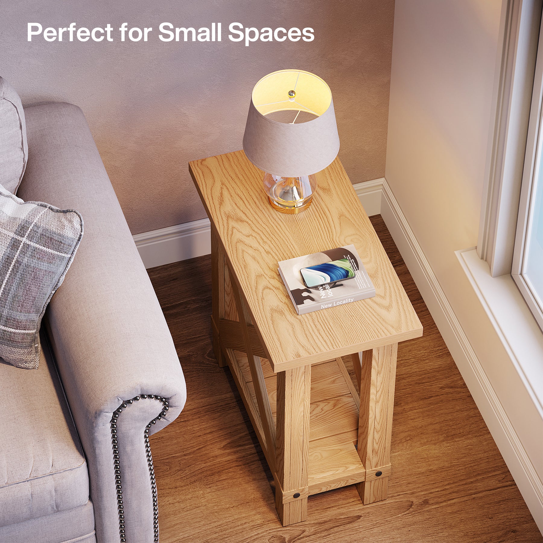 25" End Table, Farmhouse Bed Side Table with X Shape Frame