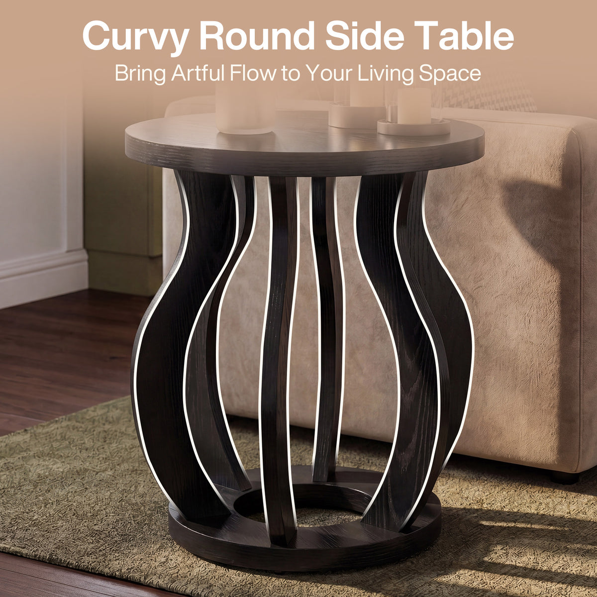 19.69" Curved Wooden Round Side Table for Small Spaces