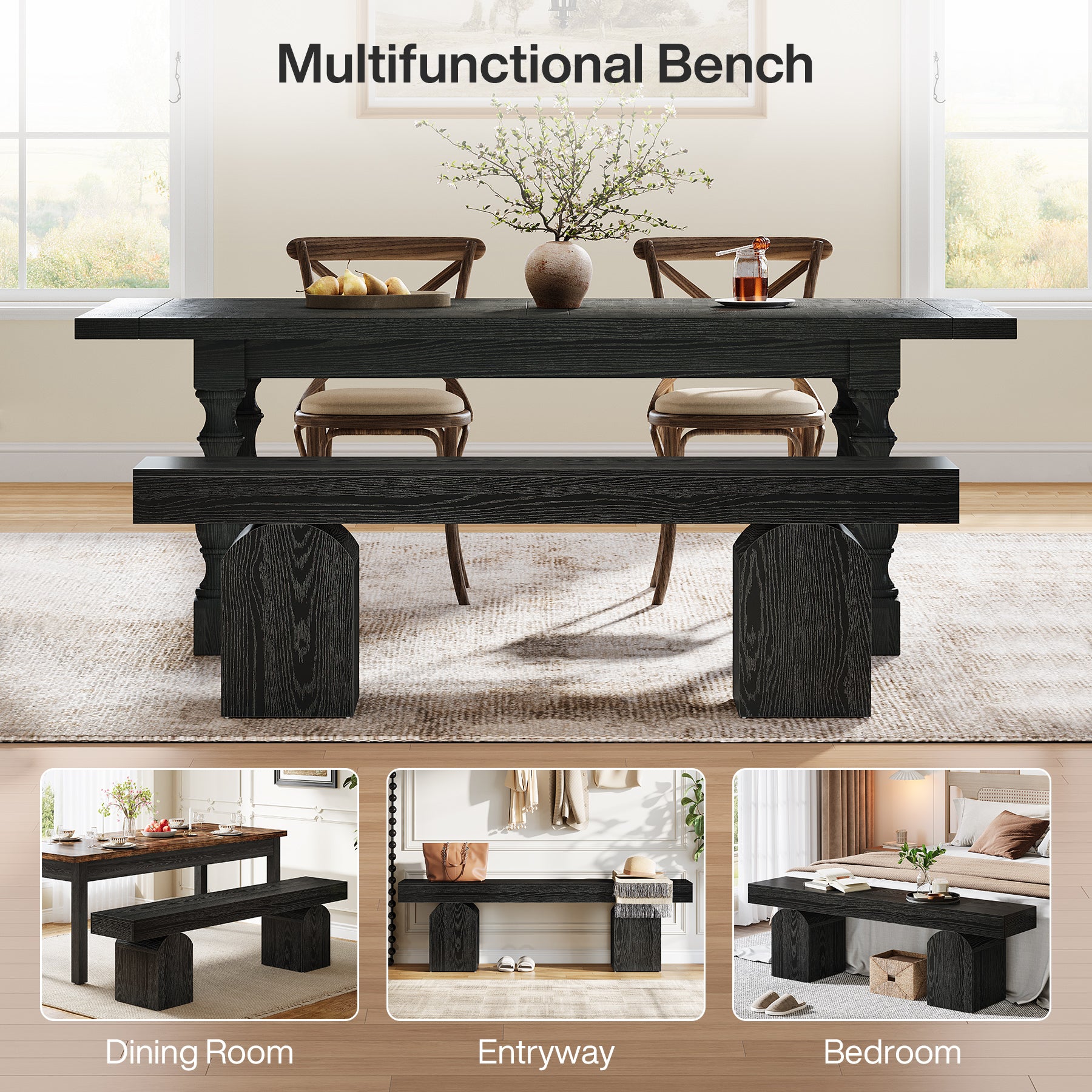 59" Dining Bench, Modern Kitchen Seating with Arched Base for 2 to 3