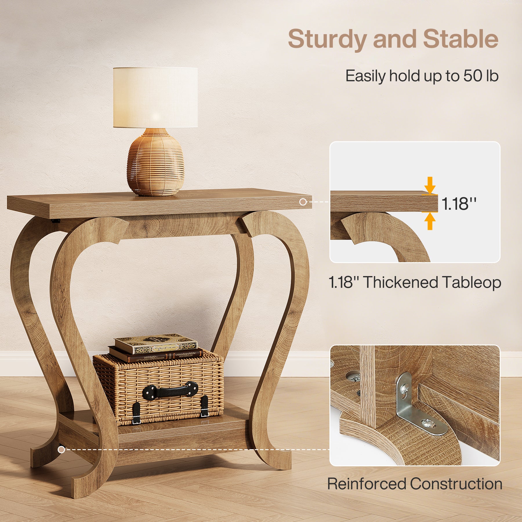 2-Tier End Table, Narrow Accent Side Table with with Storage Shelves