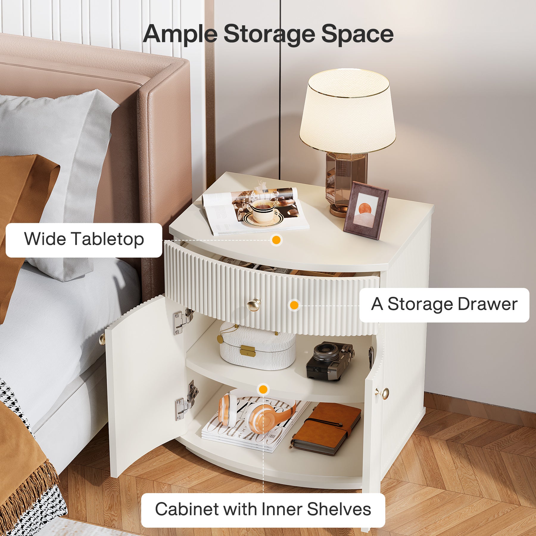 20" Nightstand, Modern Bedside Table with Storage Drawer and Cabinet