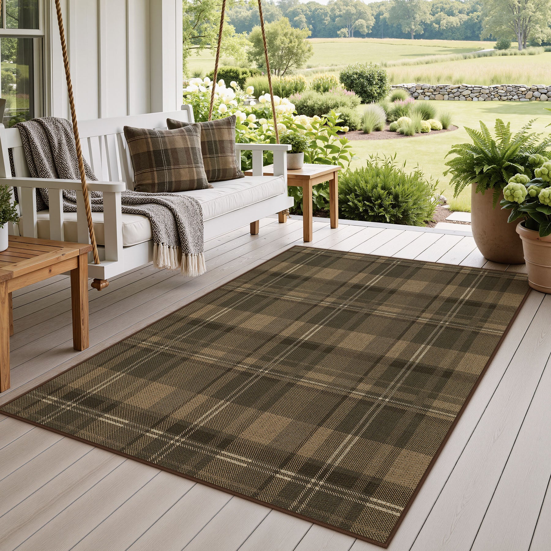 3x5/5x7 Plaid Easy Jute Washable Area Rug, Farmhouse Non-Slip Indoor Carpet for Porch Living Bedroom, Oeko-Tex Certified