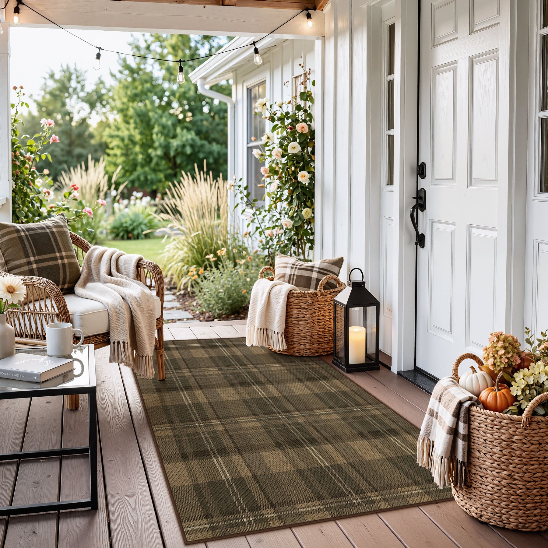 3x5/5x7 Plaid Easy Jute Washable Area Rug, Farmhouse Non-Slip Indoor Carpet for Porch Living Bedroom, Oeko-Tex Certified
