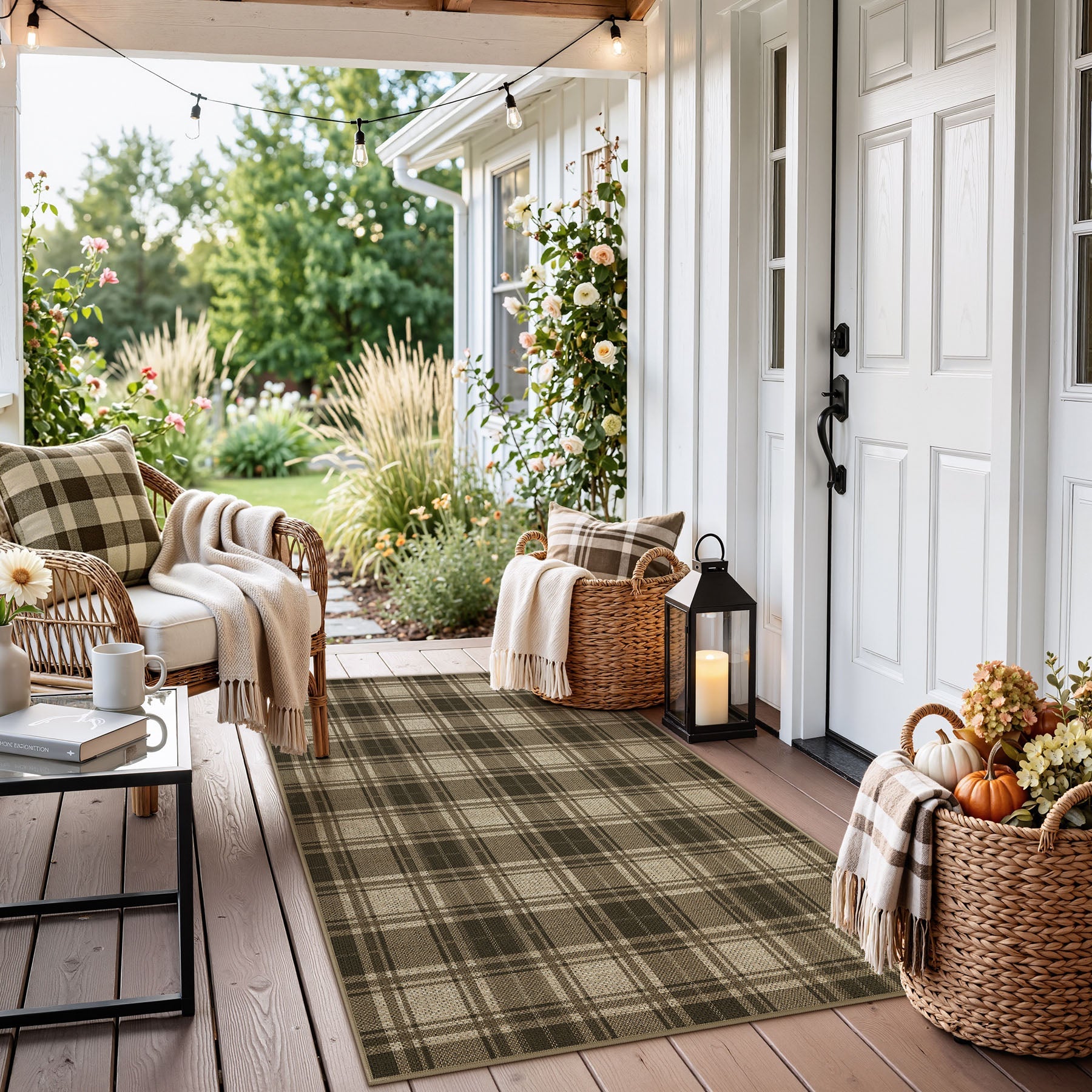 3x5/5x7 Plaid Easy Jute Washable Area Rug, Farmhouse Non-Slip Indoor Carpet for Porch Living Bedroom, Oeko-Tex Certified