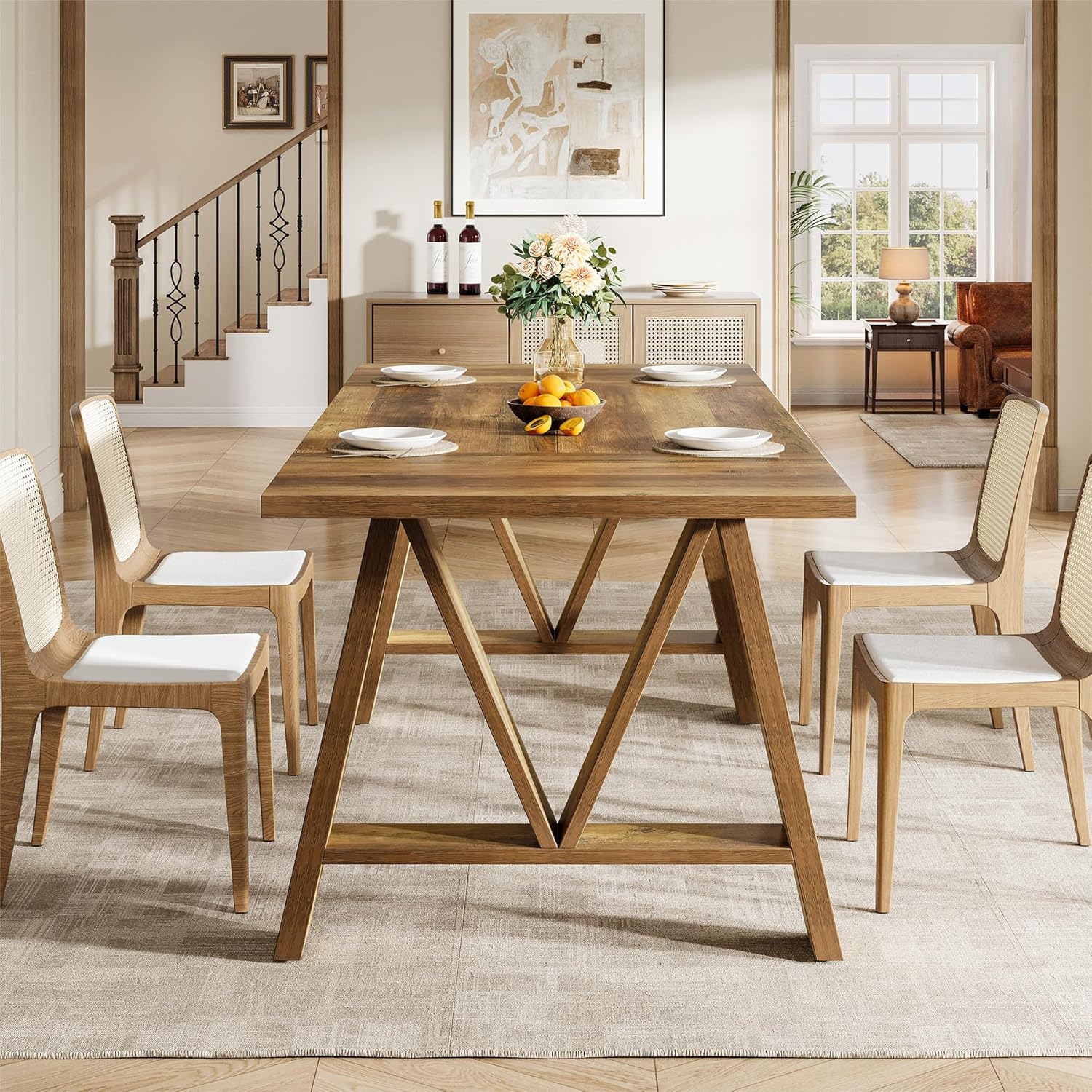 63" Dining Table, Rectangular Wooden Kitchen Table for 4-6