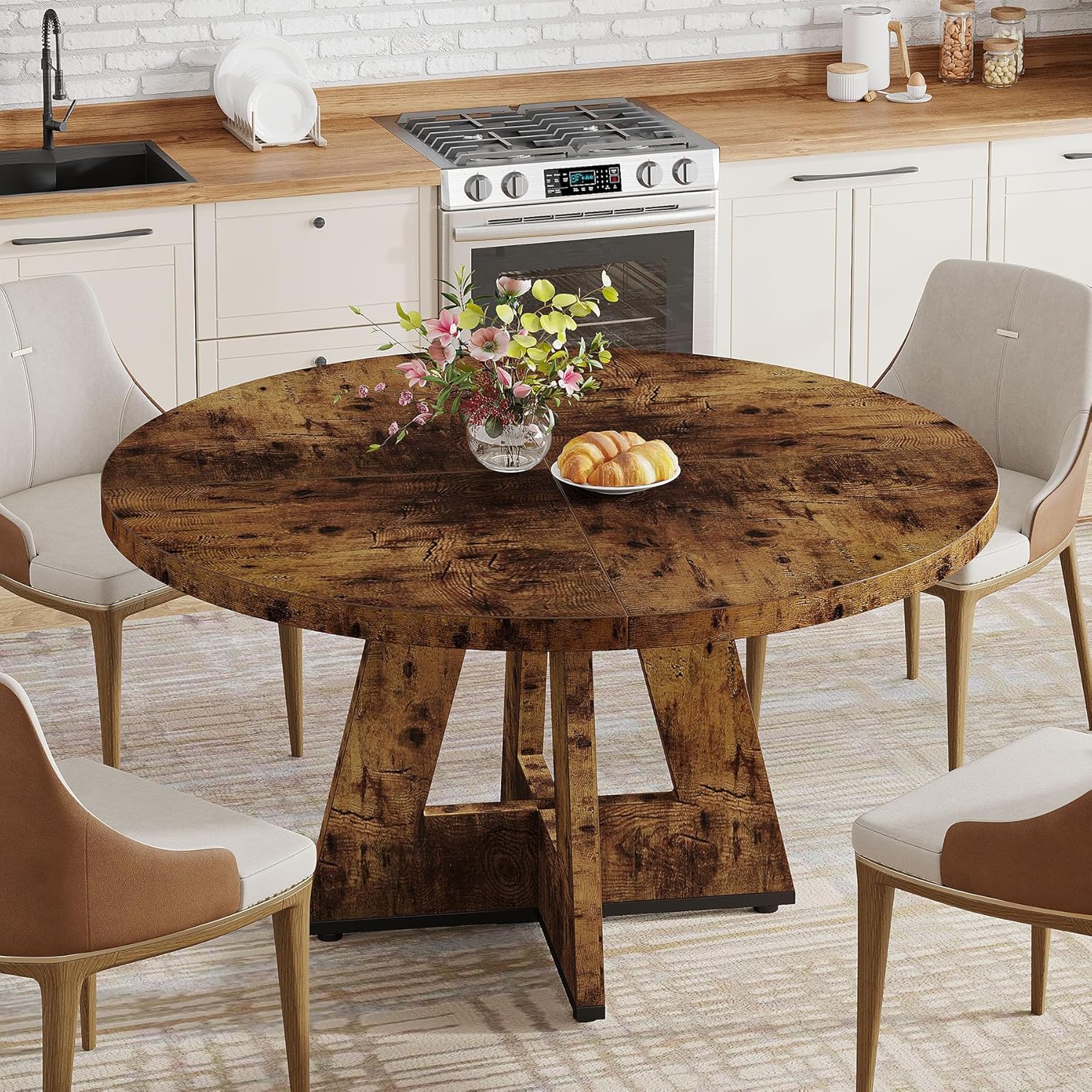 Tribesigns 47 Inch Round Dining Table, Farmhouse Kitchen Table for 4-6