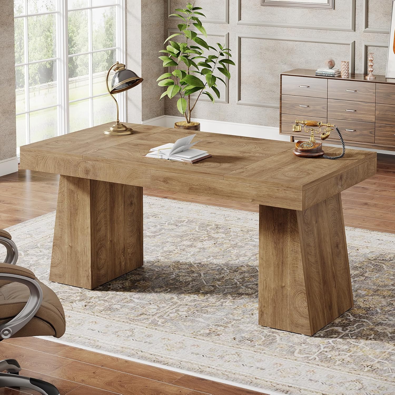 55" Executive Desk, Modern Wood Computer Desk Workstation Desk