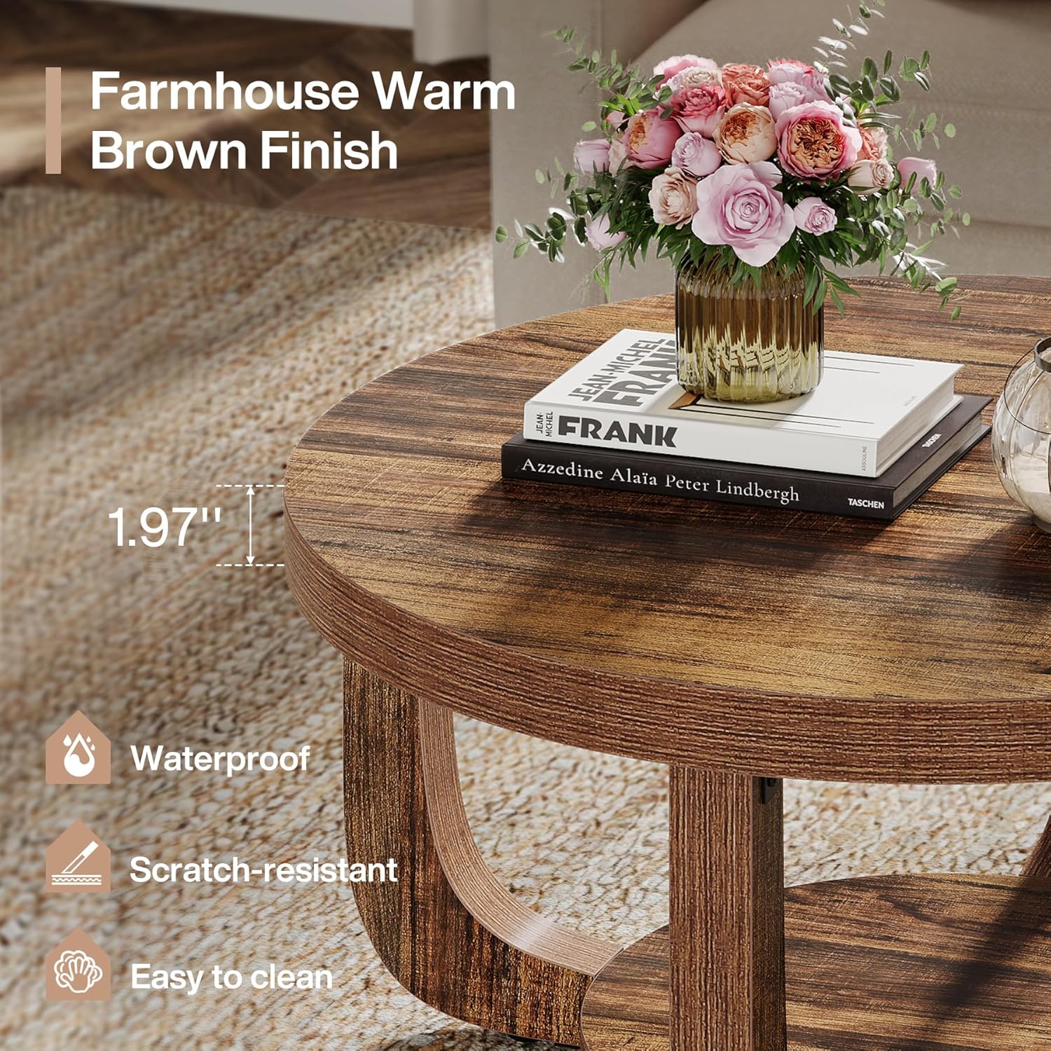 31.5" Coffee Table, Modern 2 - Tier Circle Center Table with Storage Tribesigns