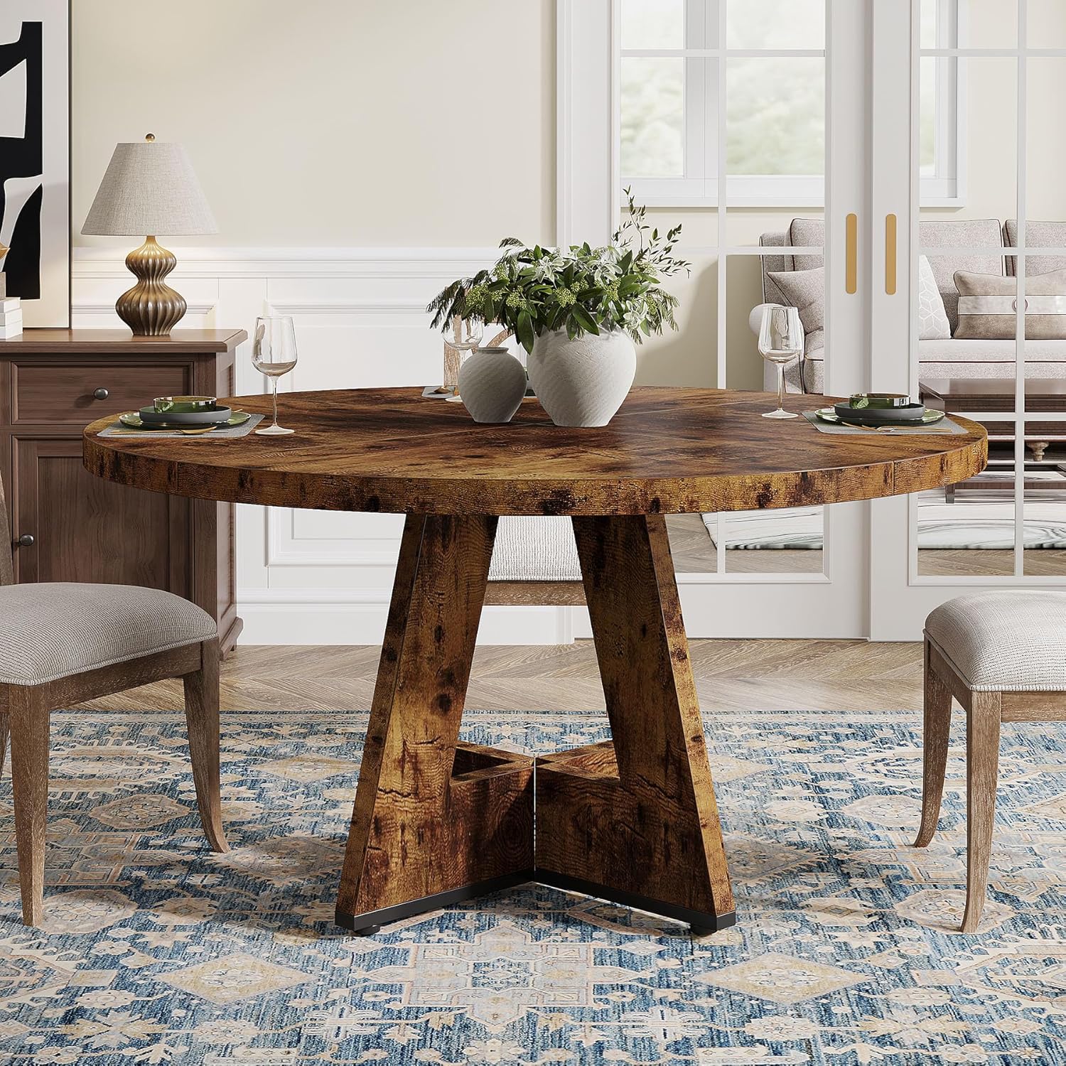 Tribesigns 47 Inch Round Dining Table, Farmhouse Kitchen Table for 4-6