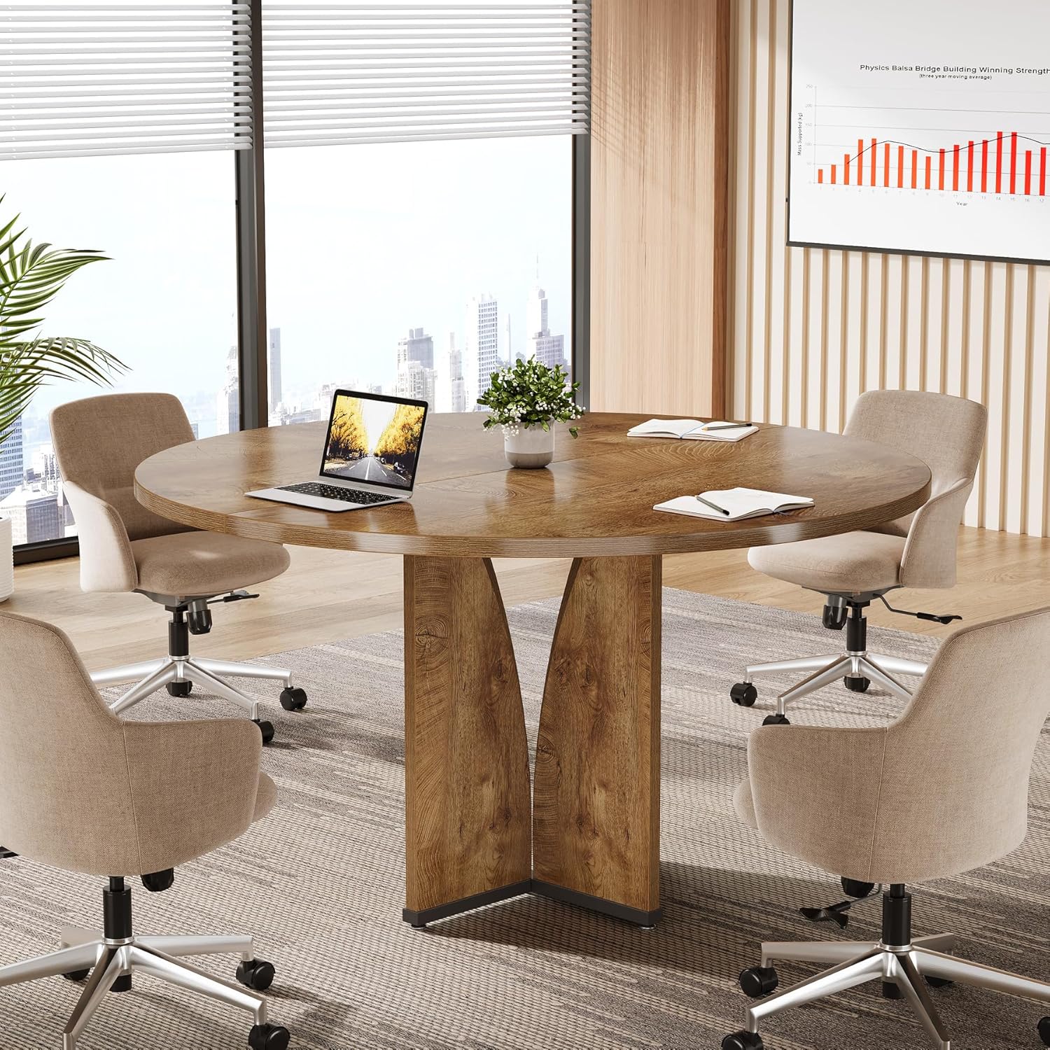 39" Round Conference Table for 4, Multi-Purpose Office Table for Meetings