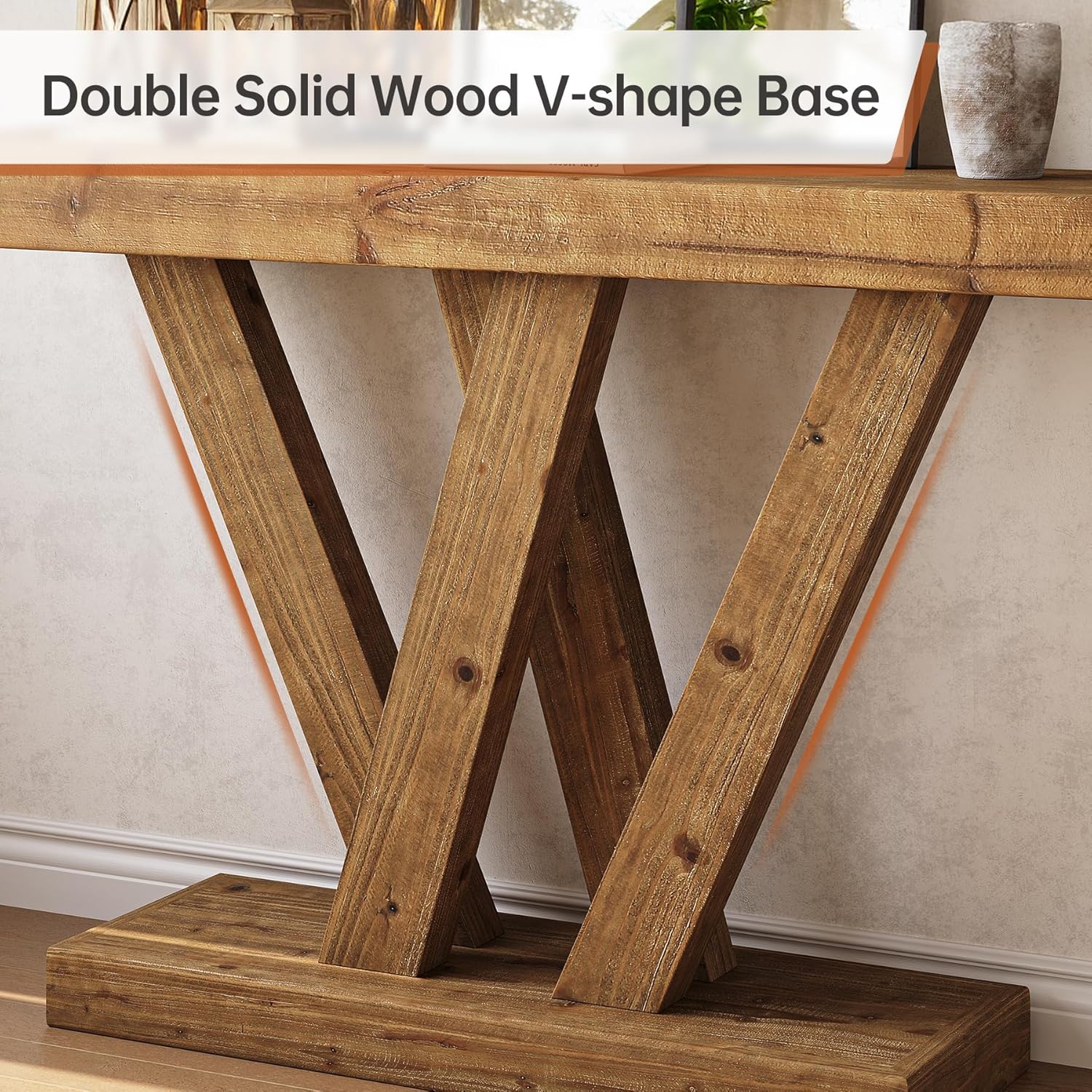 Solid Wood Console Table, 47.2" Farmhouse Sofa Table with Double V - Shape Base Tribesigns