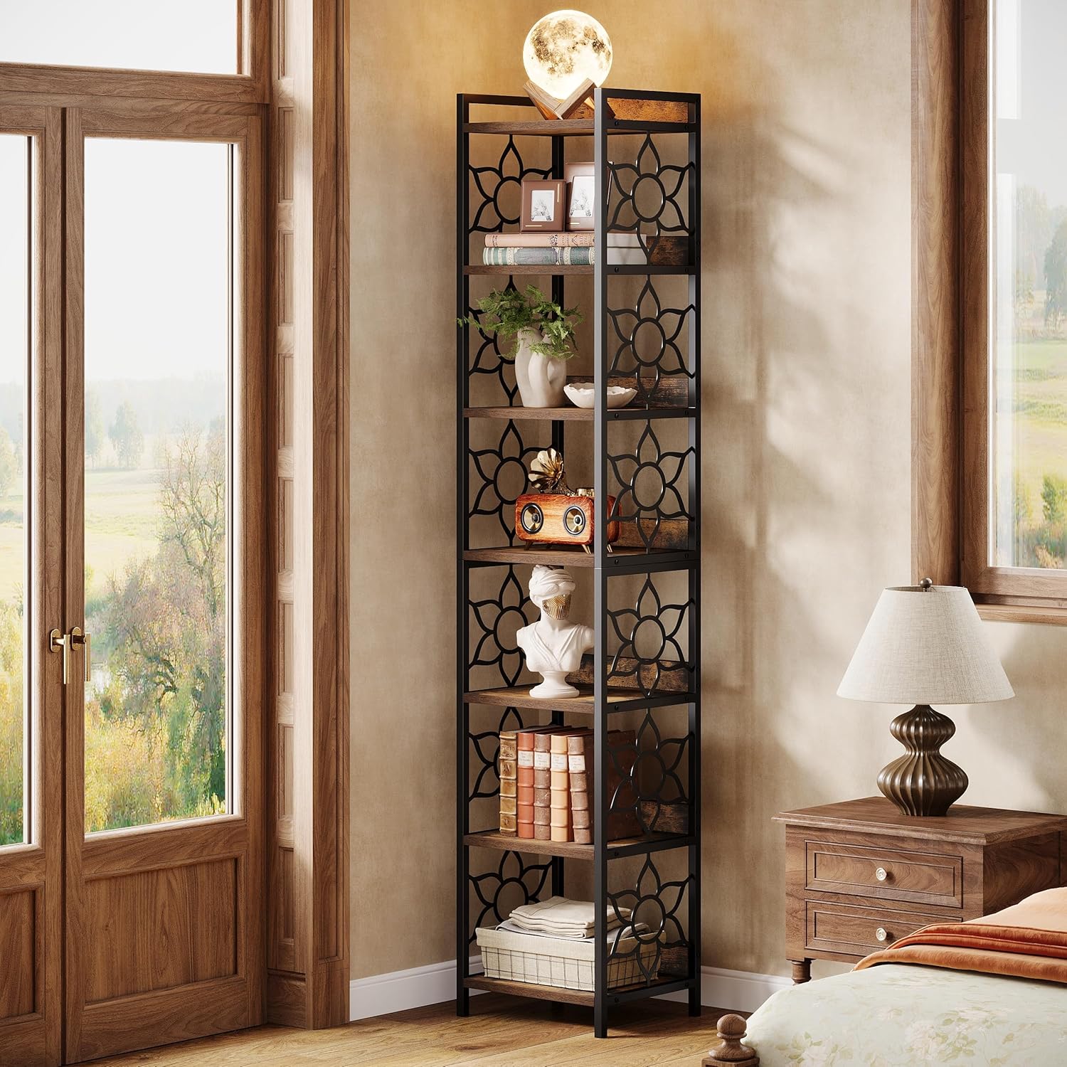 78.7" Corner Shelf, 7-Tier Freestanding Bookshelf Bookcase with Metal Frame