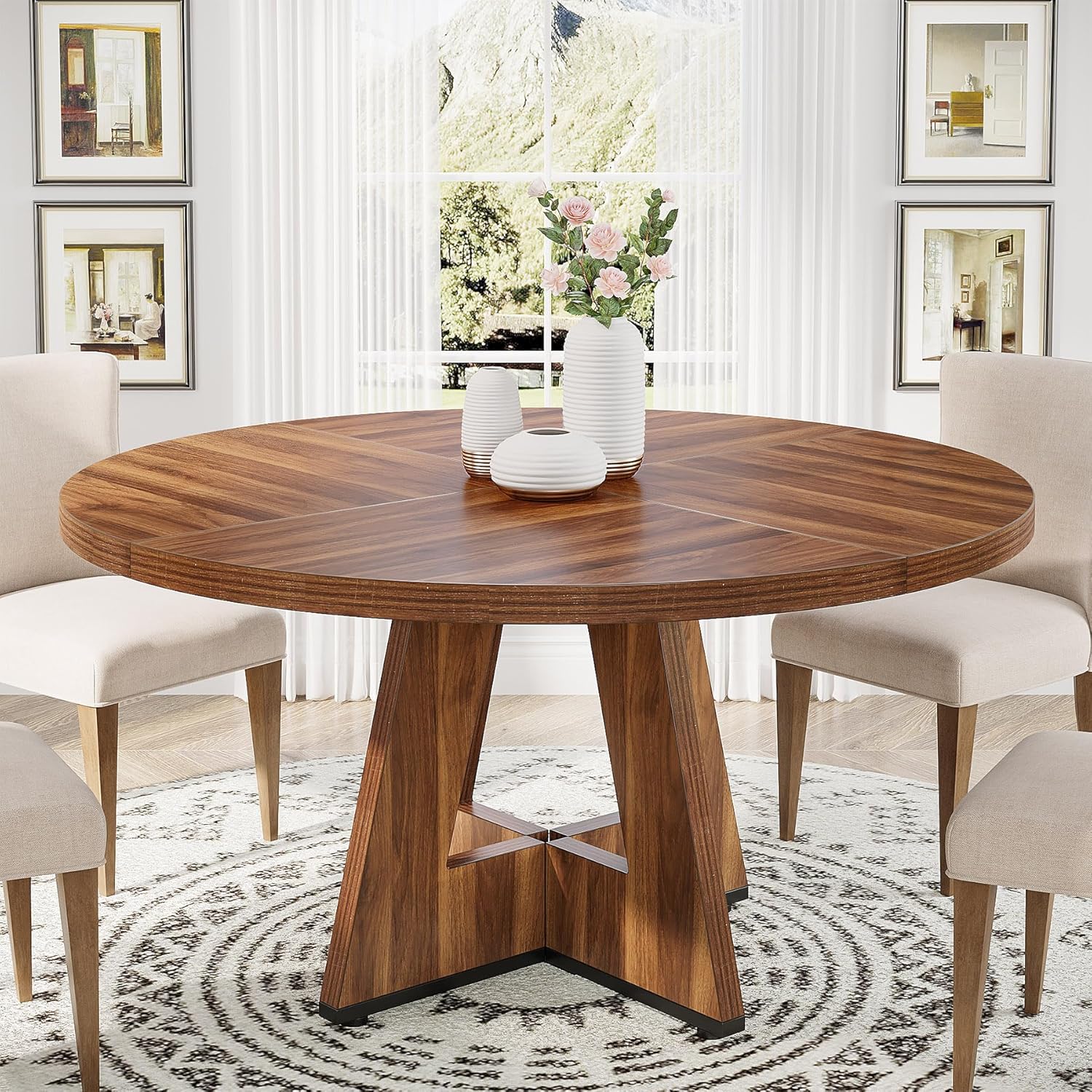 Tribesigns 47 Inch Round Dining Table, Farmhouse Kitchen Table for 4-6
