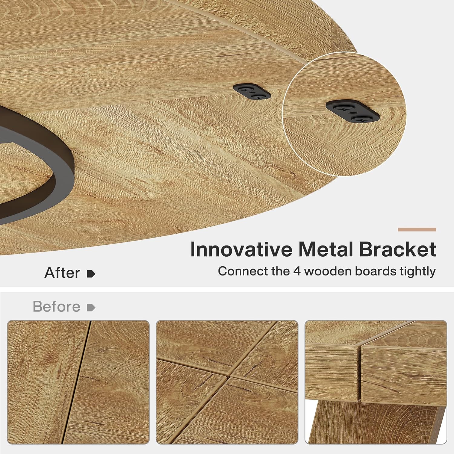 47" Round Farmhouse Dining Table for 4 People, Rustic Dining Room Table