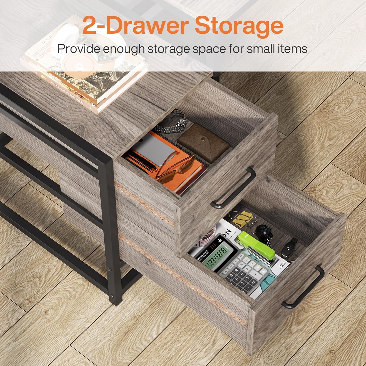 Tribesigns 55 Inch Computer Desk with Storage Shelves, Rustic Office Desk with Drawers