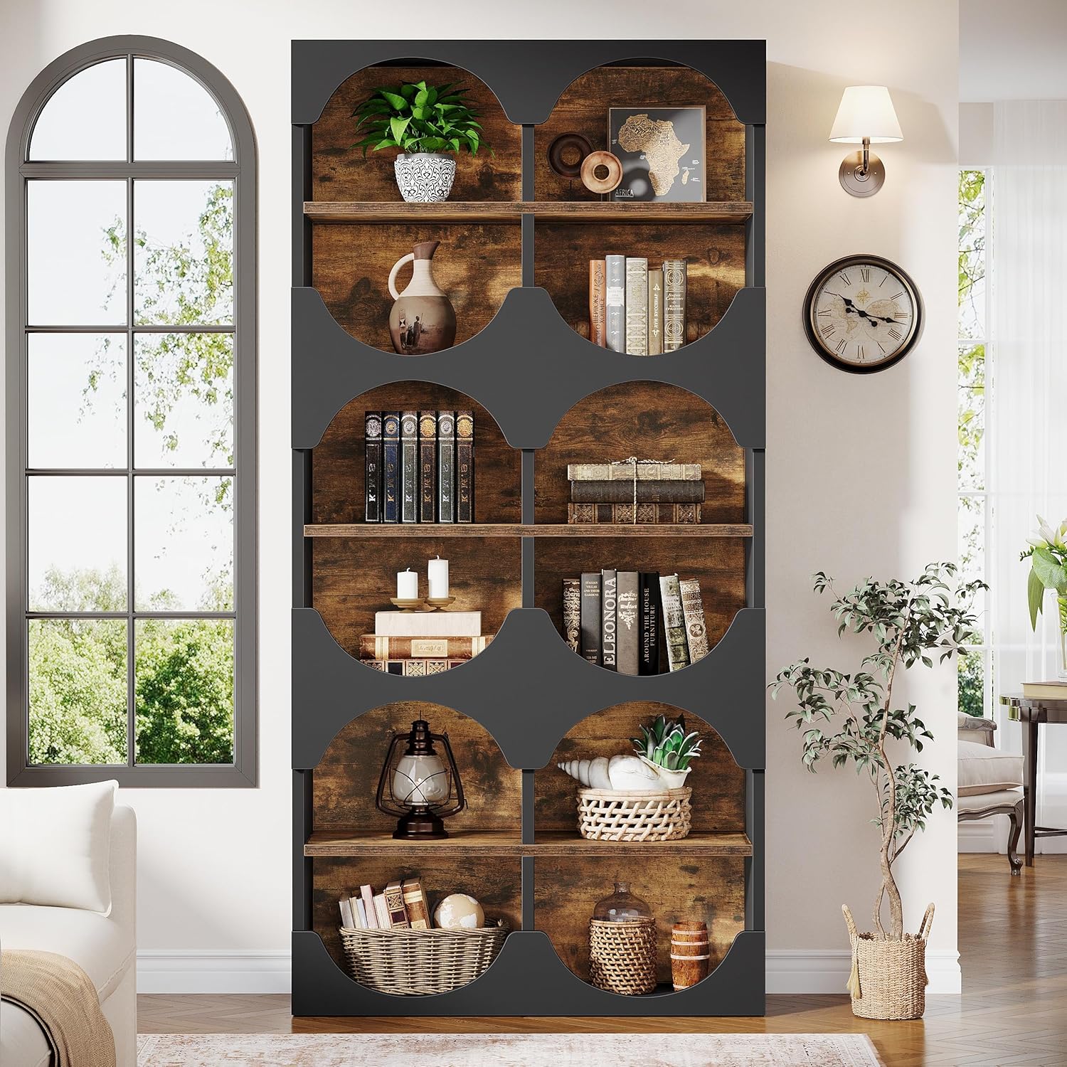 70.8" Bookshelf, 6 - Tier Freestanding Bookcase with Half Round Edges Tribesigns