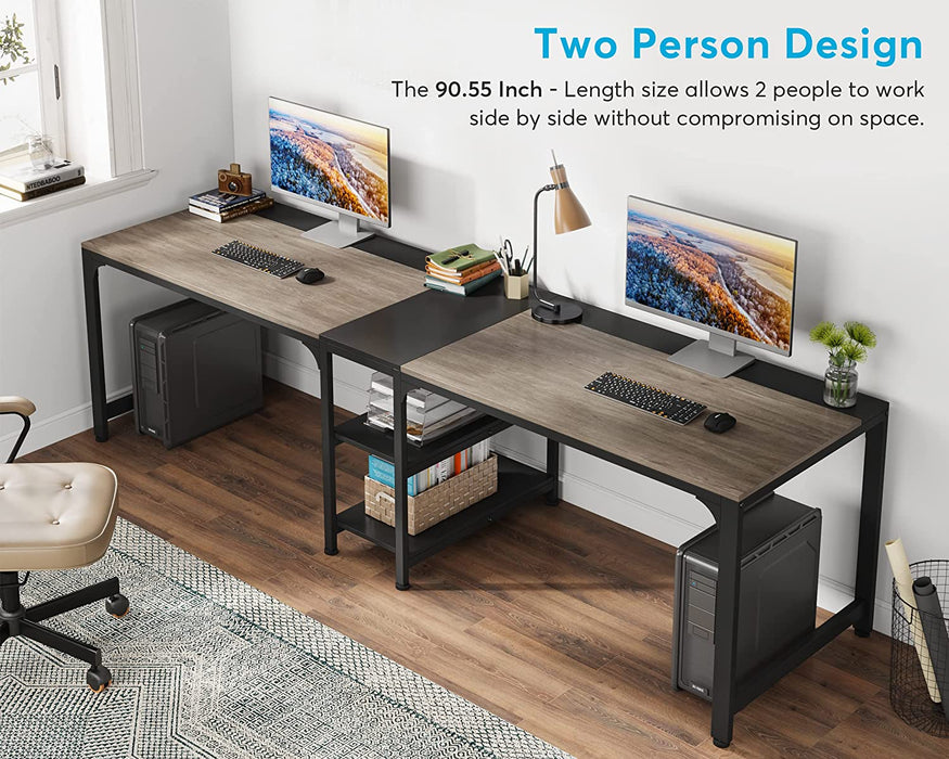 Tribesigns Two Person Desk, 90.55" Double Computer Desk with Storage Shelves Tribesigns