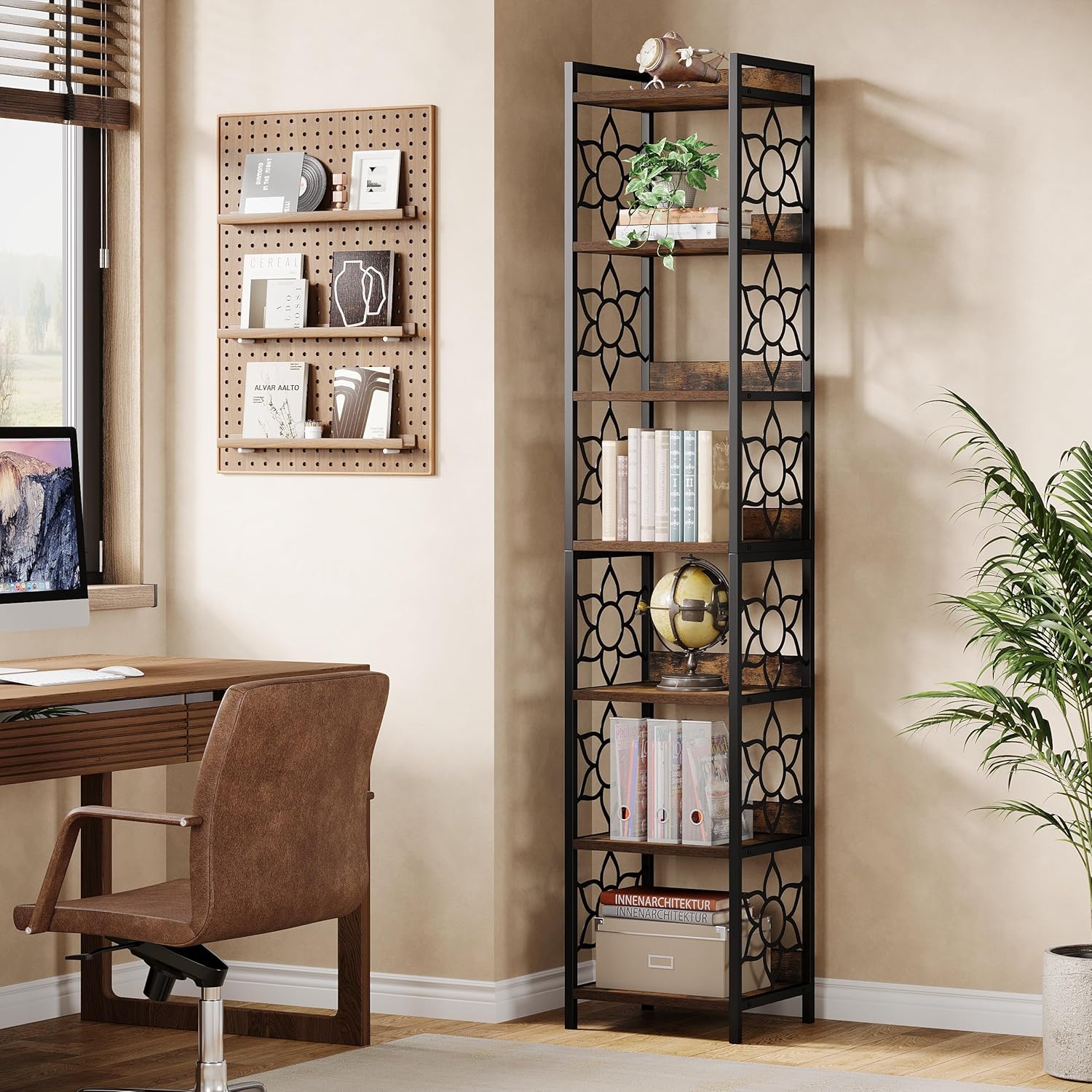78.7" Corner Shelf, 7-Tier Freestanding Bookshelf Bookcase with Metal Frame