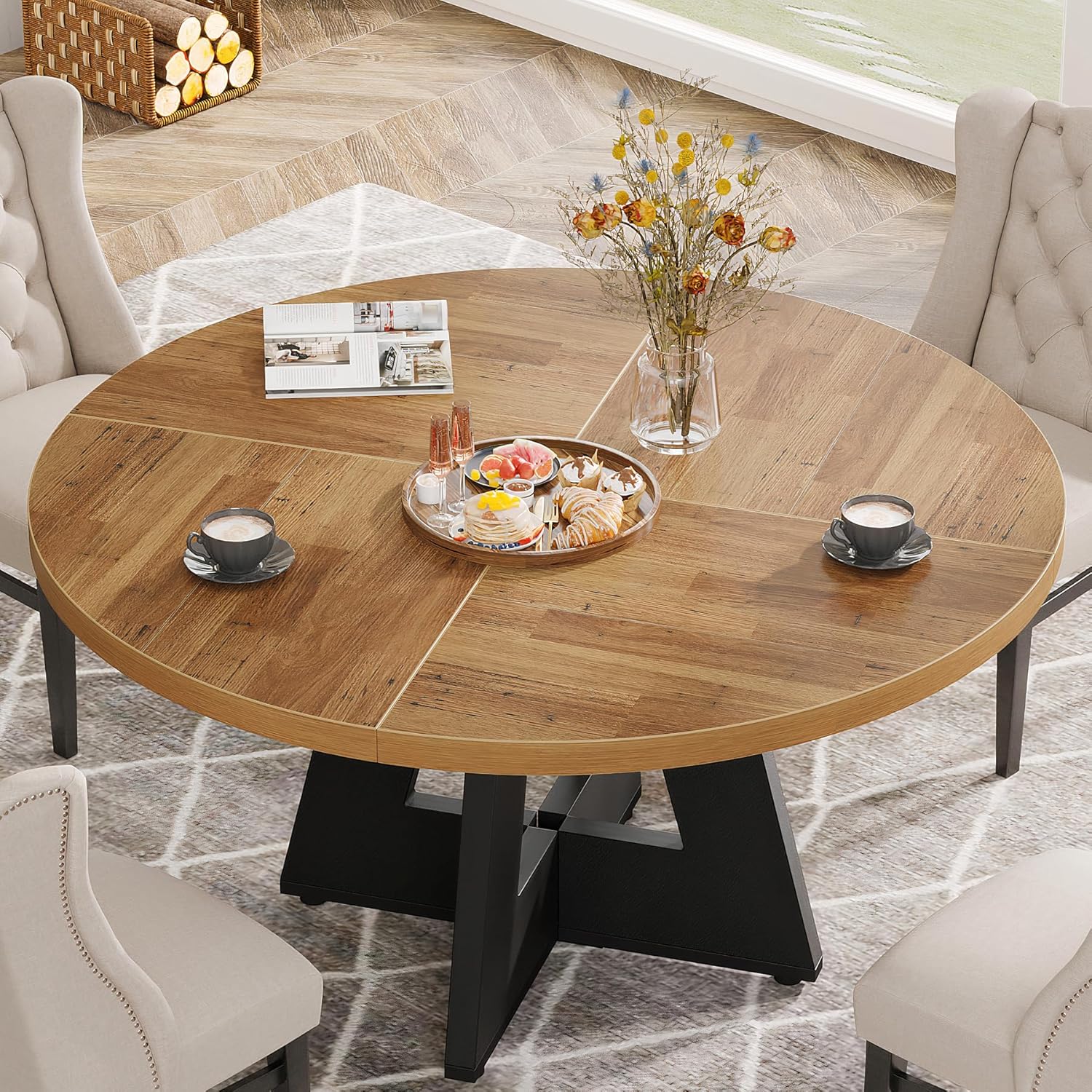 Tribesigns 47 Inch Round Dining Table, Farmhouse Kitchen Table for 4-6