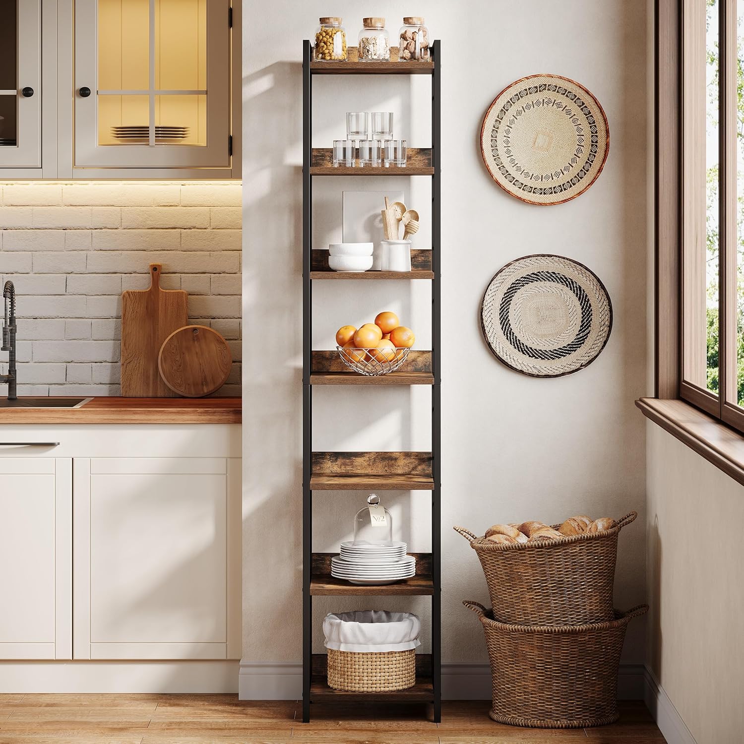 78.7" Corner Shelf, 7-Tier Freestanding Bookshelf Bookcase with Metal Frame