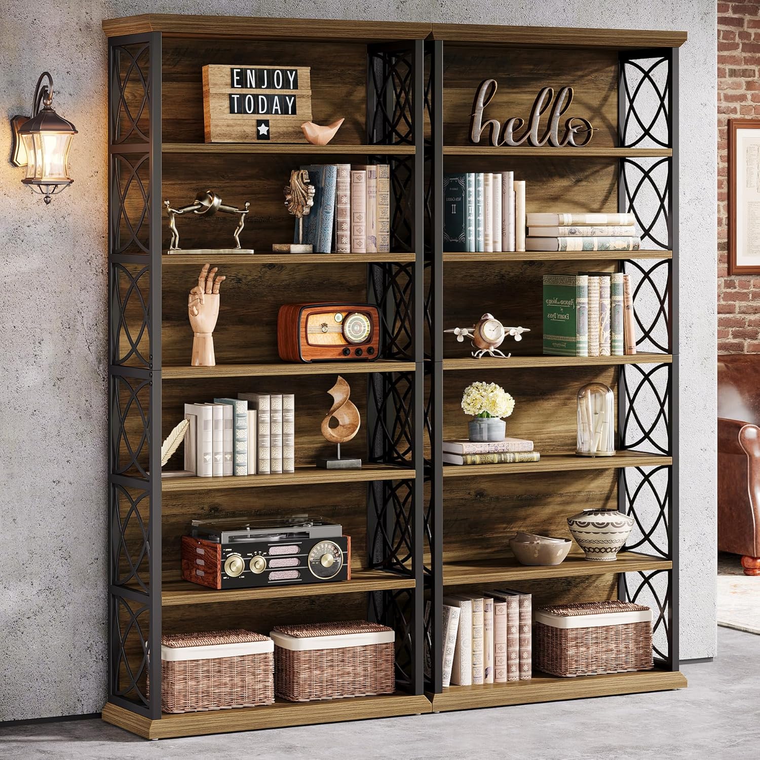 72" Tall Bookshelf, 6-Tier Industrial Etagere Bookcase with Open Storage Shelves