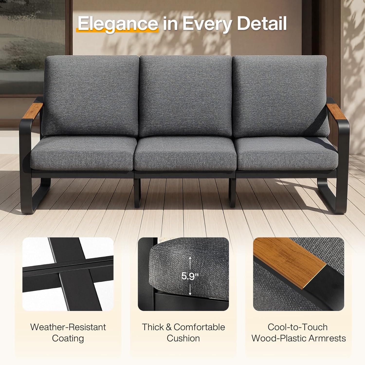 5-Piece Patio Furniture Set Outdoor Conversation Sets with Sofas & Coffee Table & Side Table