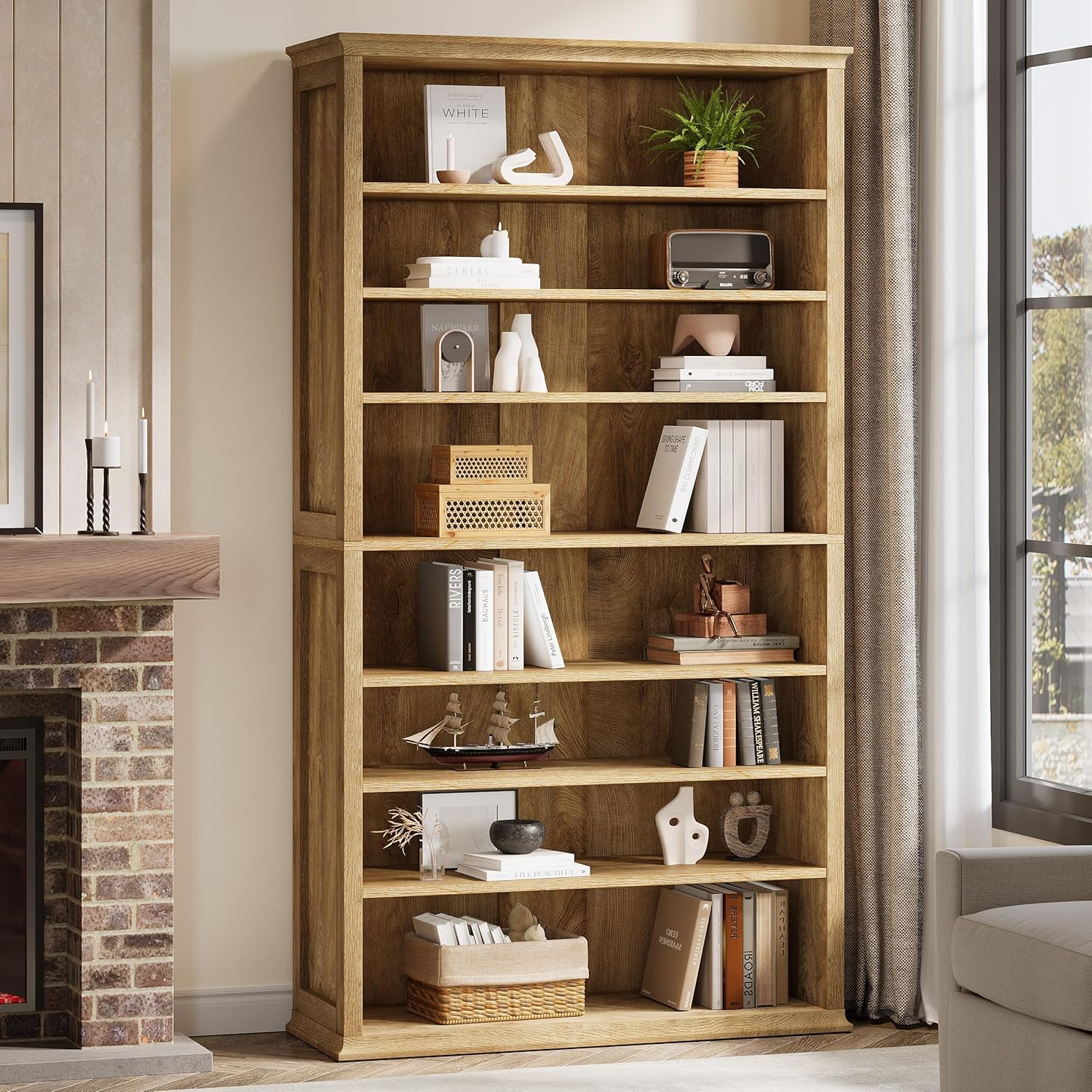 71" Tall Bookshelf, 8-Tier Bookcase FreeStanding Display Etagere with Adjustable Shelves