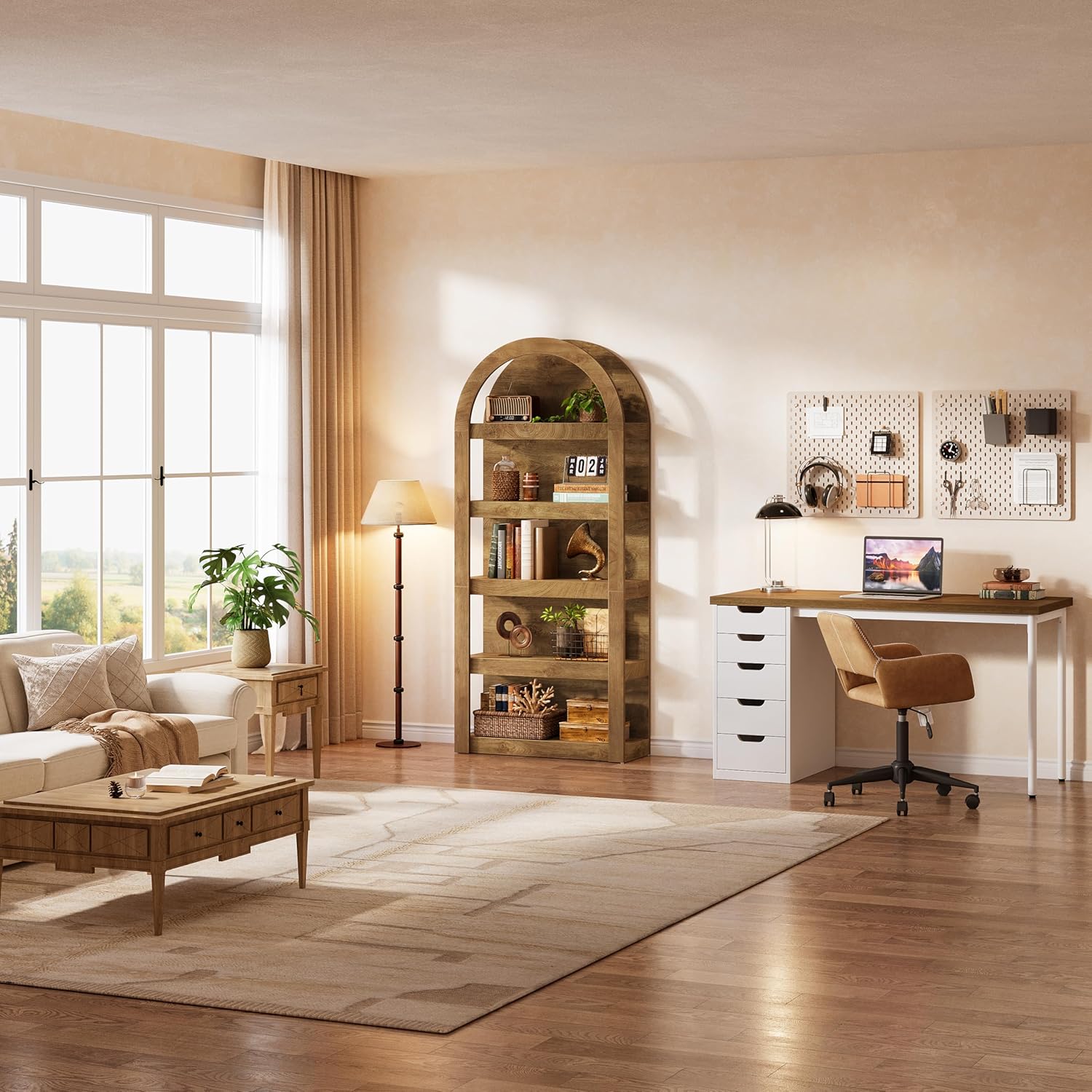 5-Tier Arched Bookshelf, 71" Tall Rack Bookcase Display Shelf for Home Office