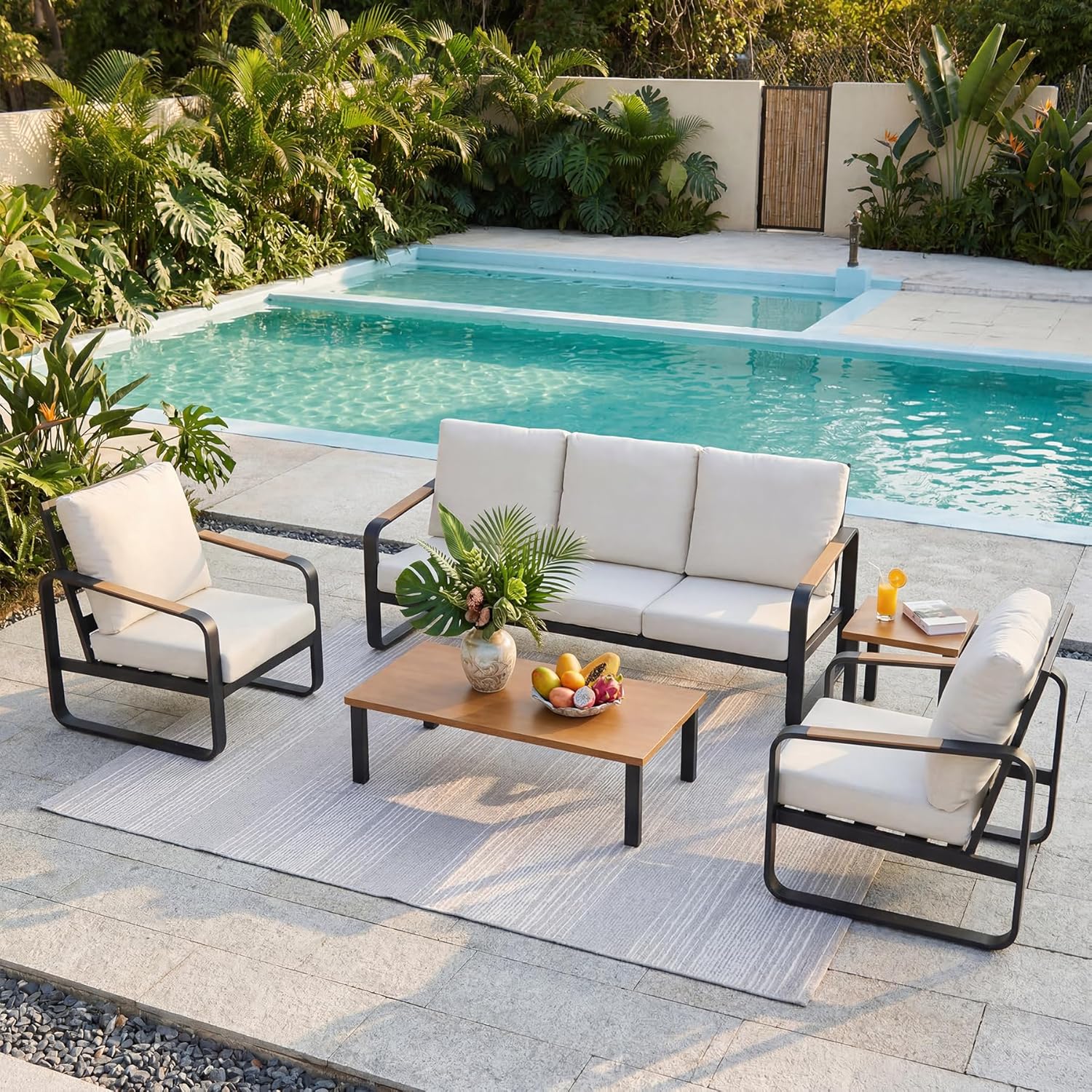 5-Piece Patio Furniture Set Outdoor Conversation Sets with Sofas & Coffee Table & Side Table