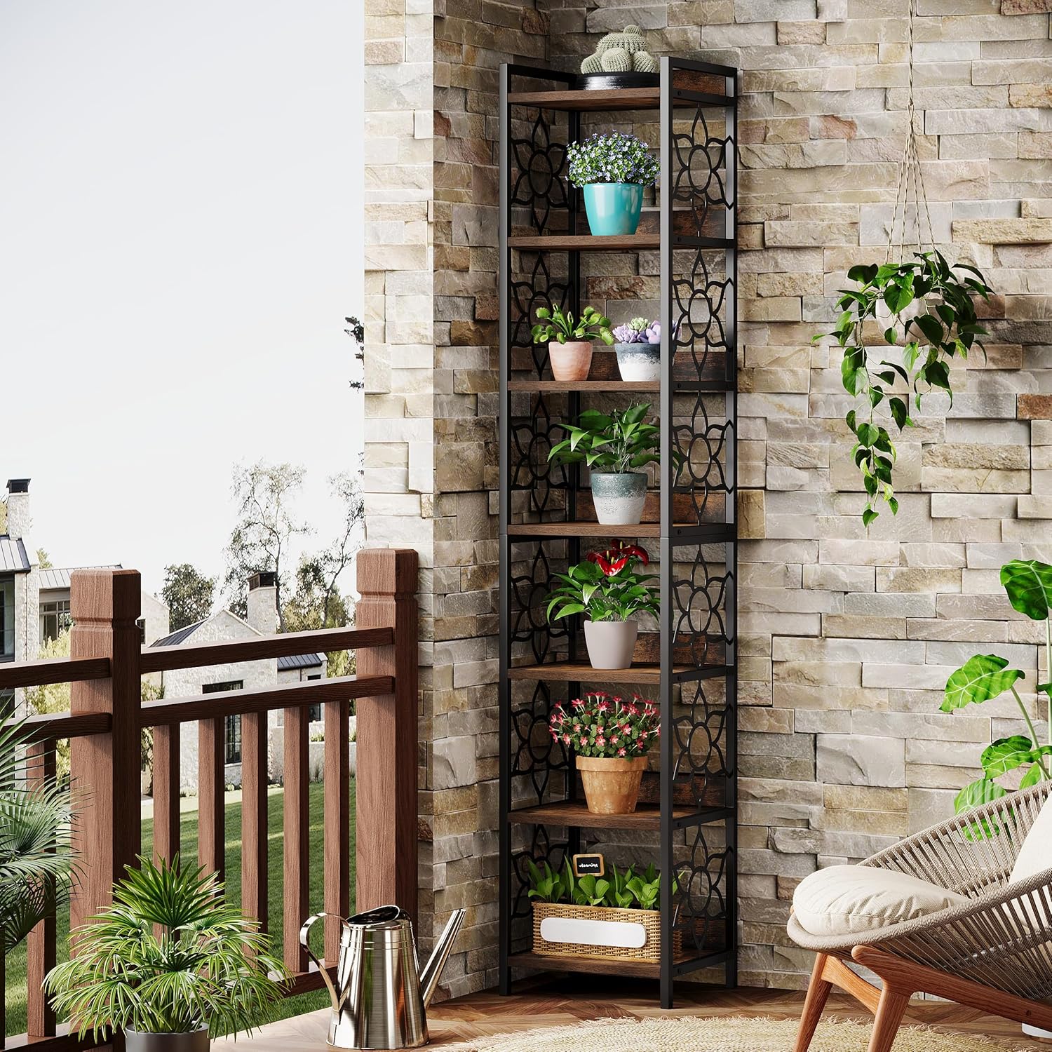 78.7" Corner Shelf, 7-Tier Freestanding Bookshelf Bookcase with Metal Frame