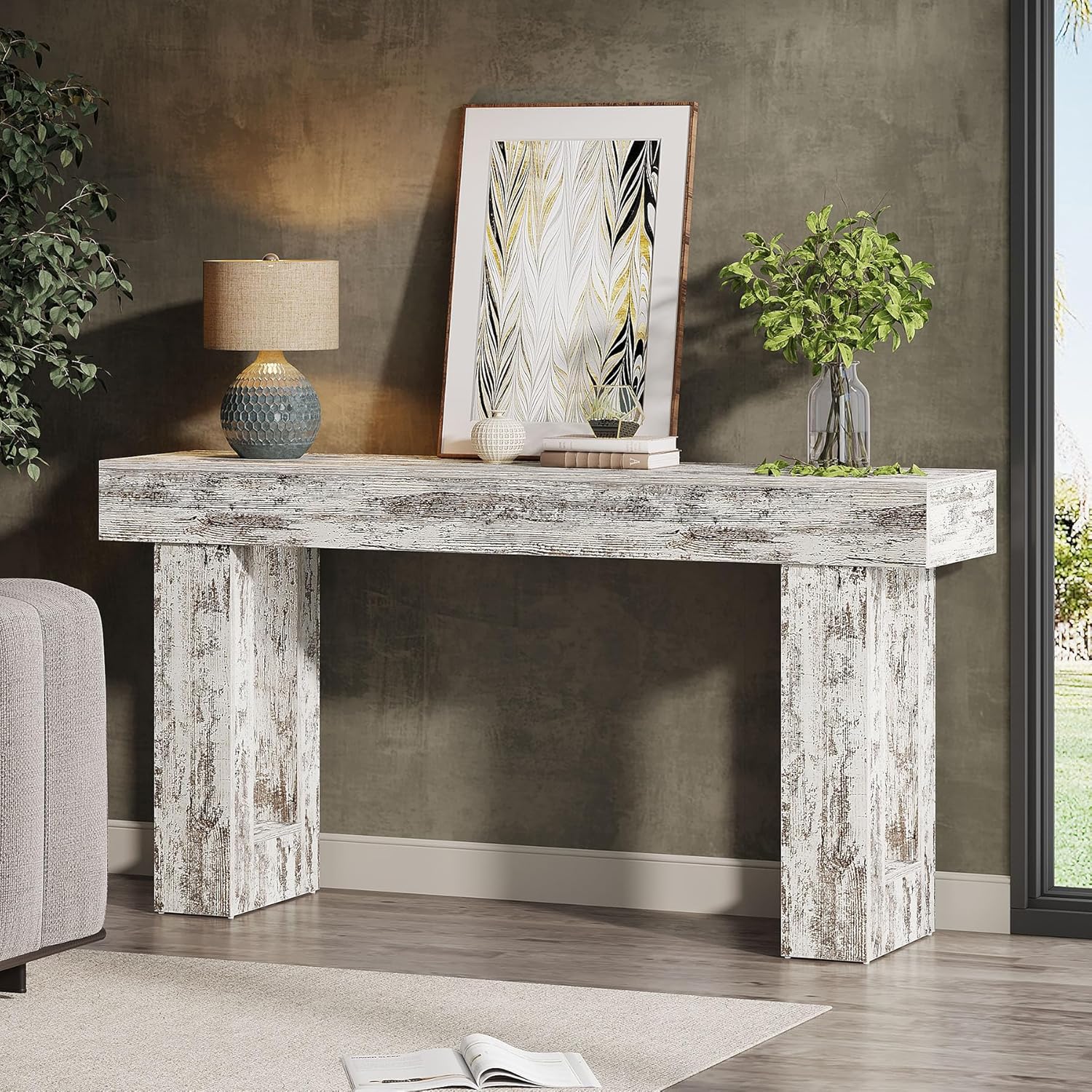 63" Wood Sofa Table, Chunky Console Table for Entryway