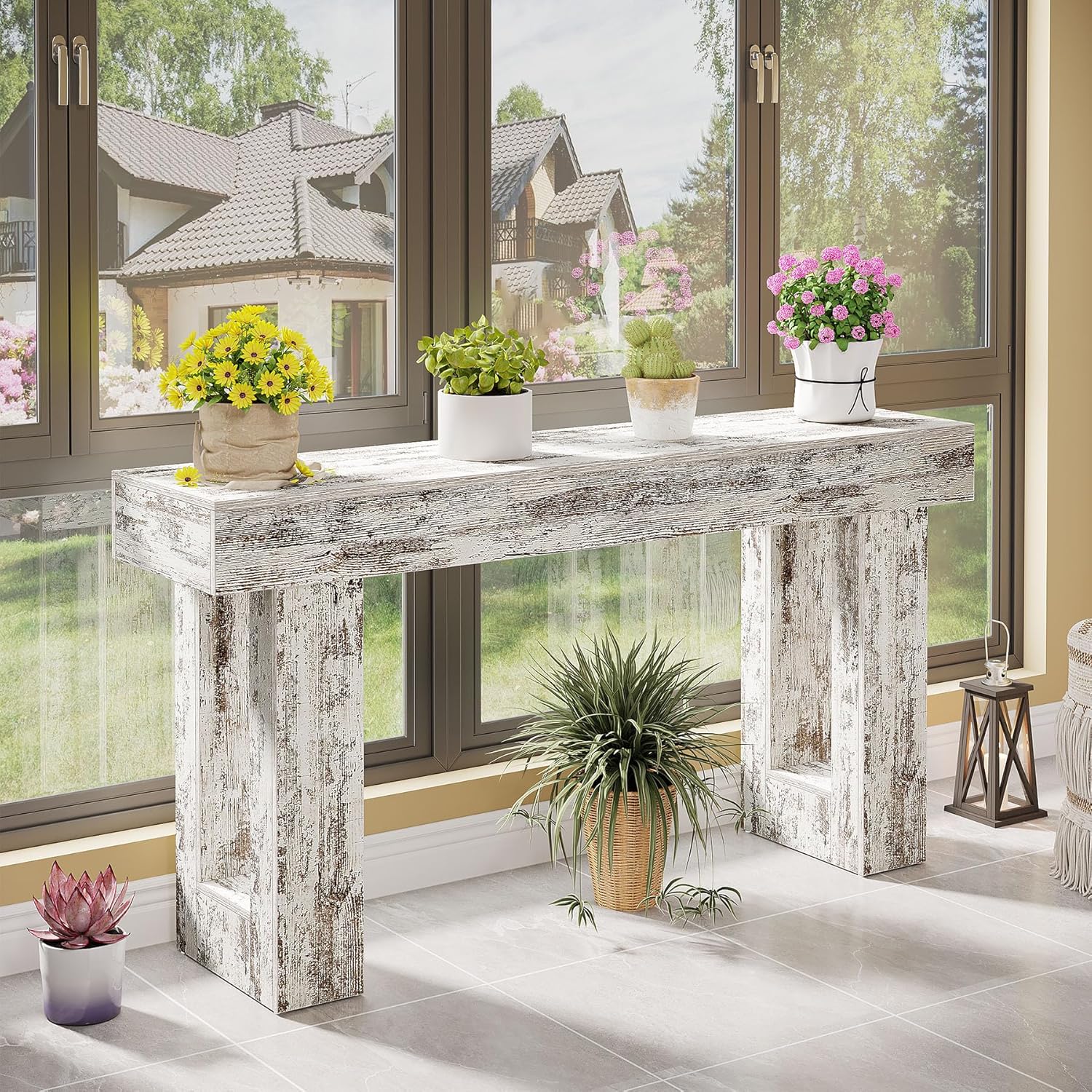 63" Wood Sofa Table, Chunky Console Table for Entryway