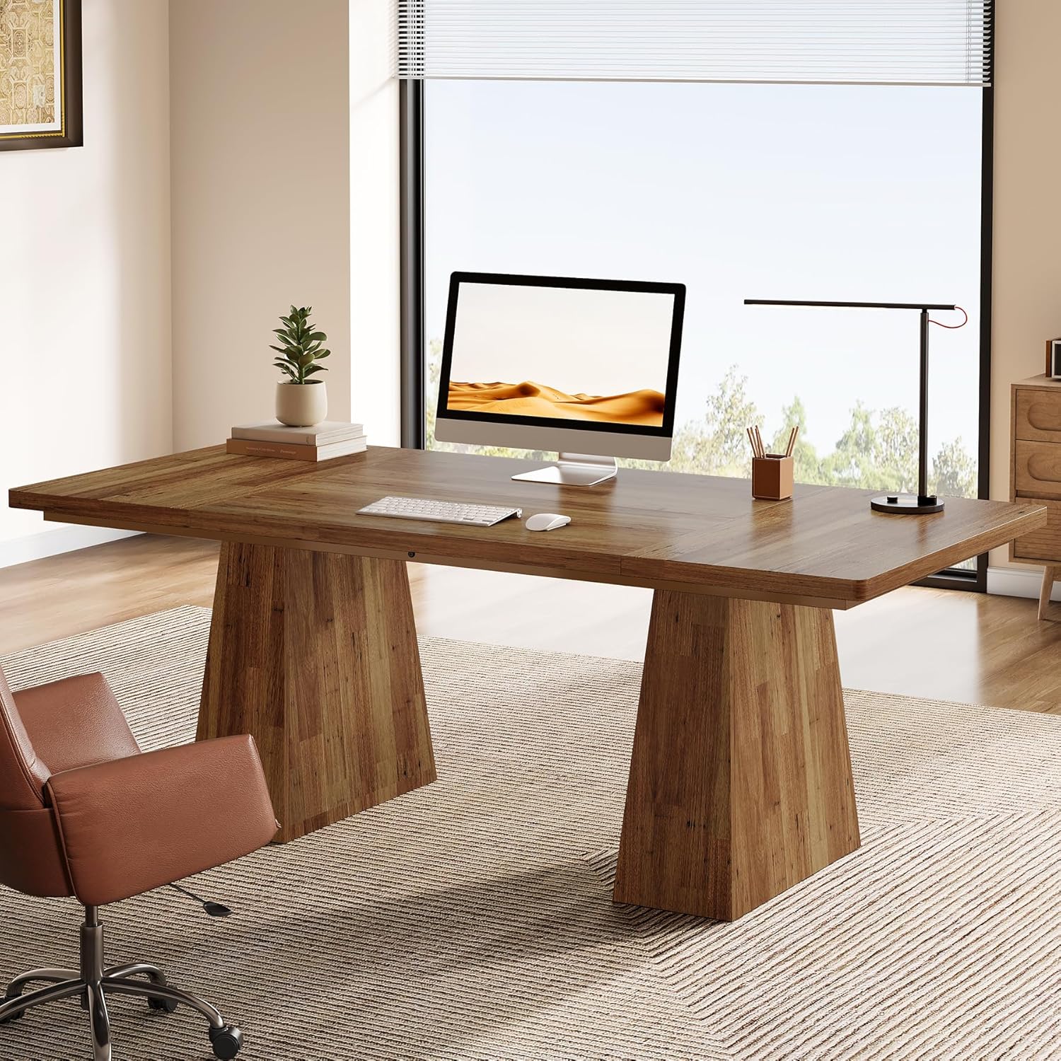 63" Executive Office Desk, Modern Black Double Pedestal Workstation for Home