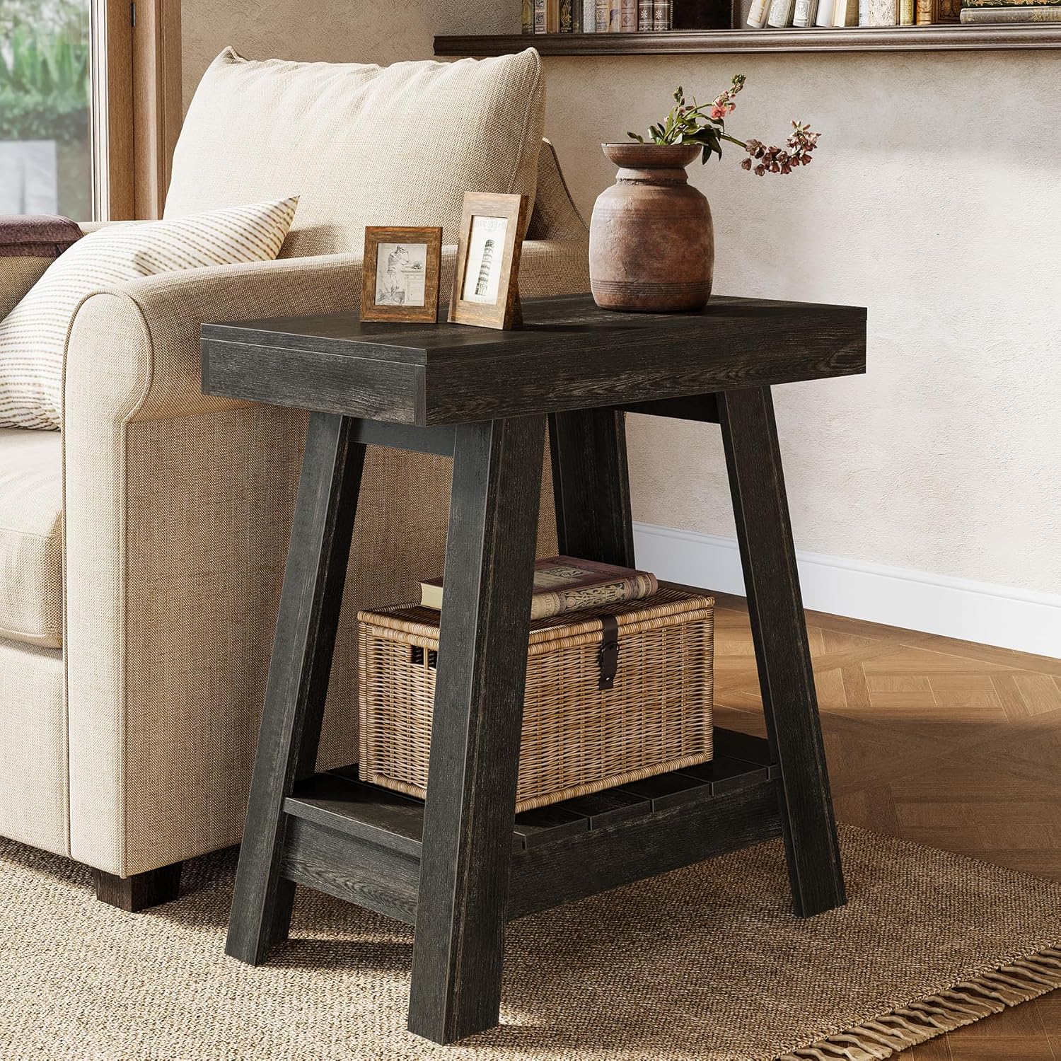 2 - Tier End Table, Slim Sofa Side Table with Storage Tribesigns
