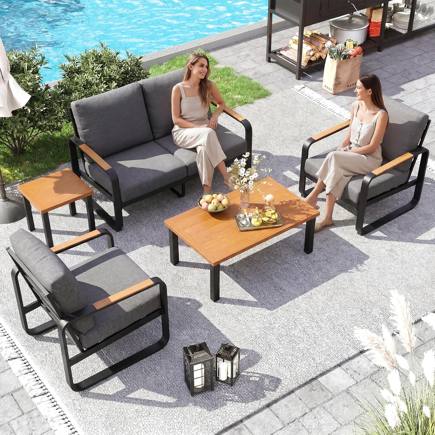 5-Piece Outdoor Patio Furniture Set Conversation Sets with Sofas & Coffee Table & Side Table