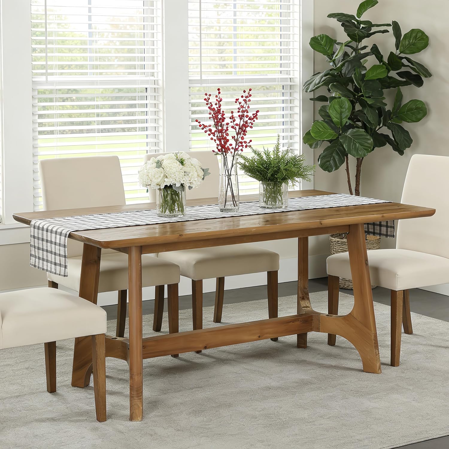 62.99" Rectangle Dining Table, Solid Wood Kitchen Dinner Table for 4-6