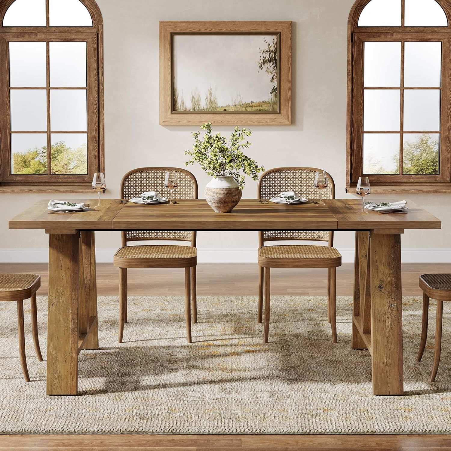 63" Dining Table, Rectangular Wooden Kitchen Table for 4-6