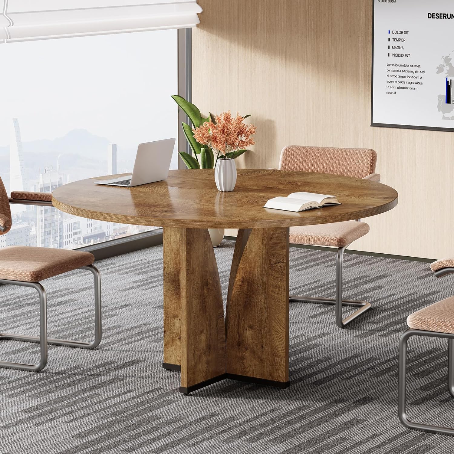 39" Round Conference Table for 4, Multi-Purpose Office Table for Meetings