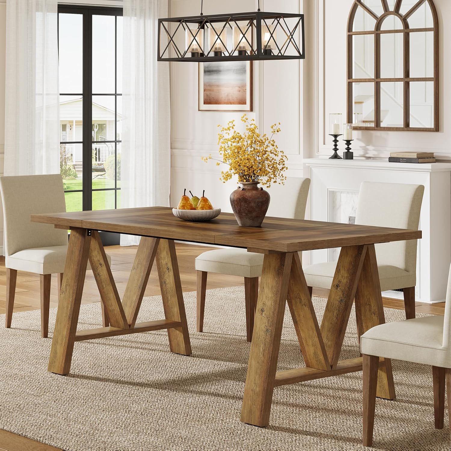 63" Dining Table, Rectangular Wooden Kitchen Table for 4-6