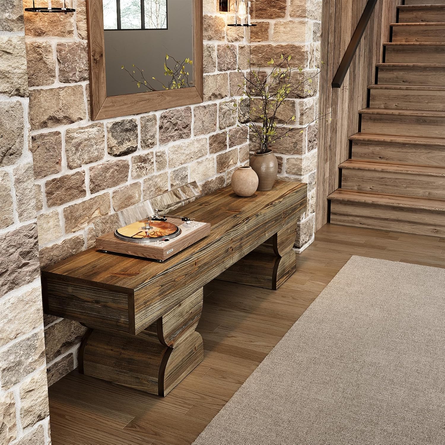 59" Entryway Bench, Solid Wood Shoe Bench End of Bed Stool